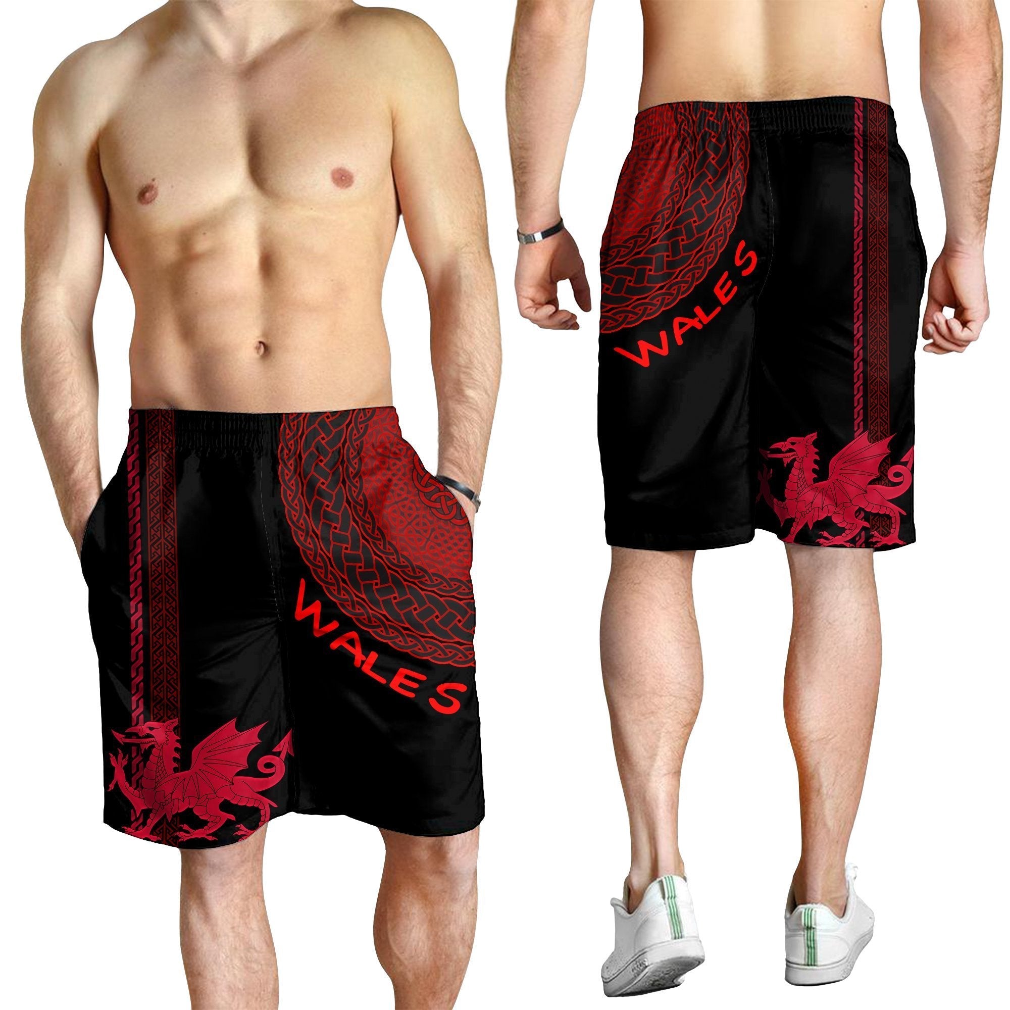 Wales Celtic Men's Shorts - Cymru and Celtic Pattern - Vibe Hoodie Shop