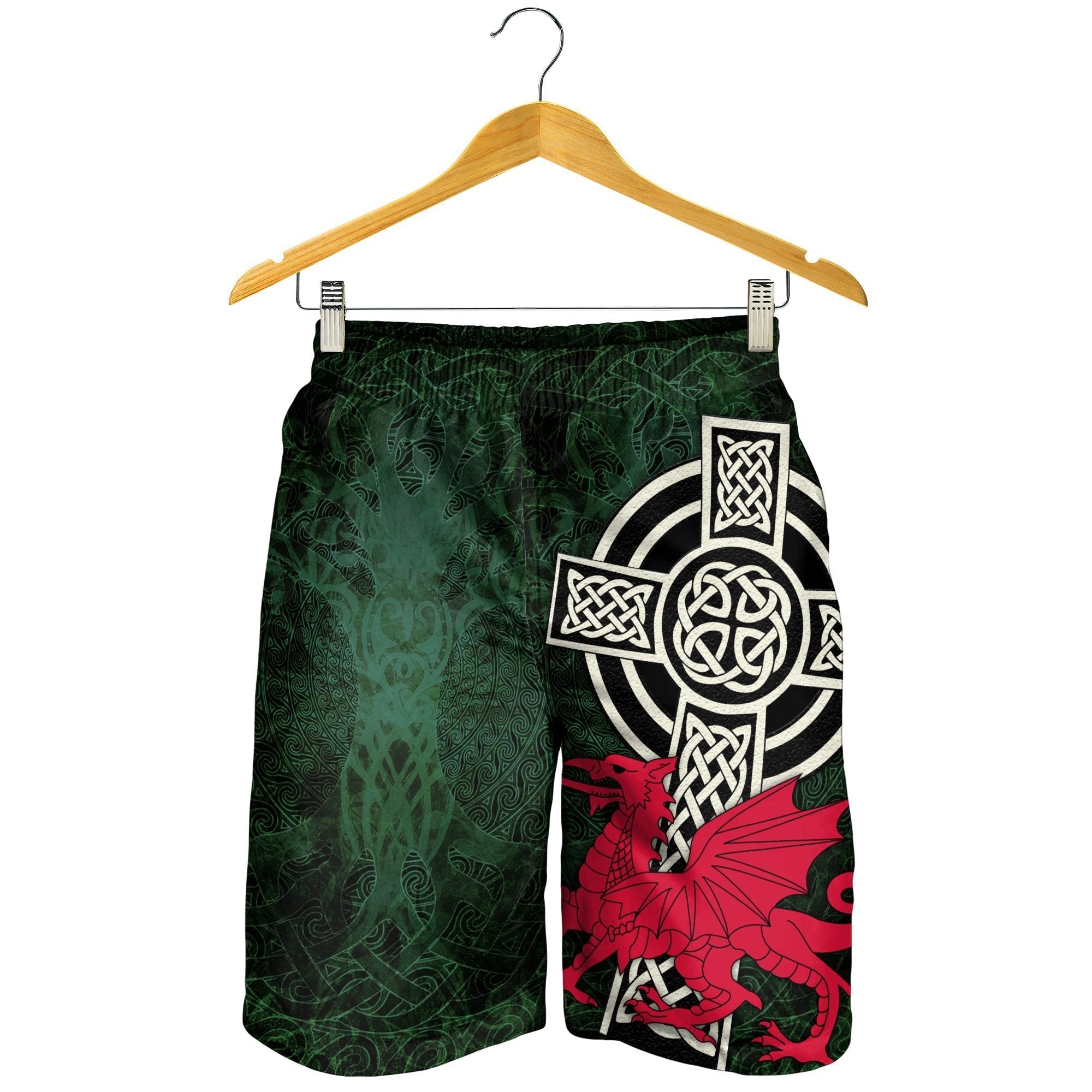 Wales Celtic Men's Shorts - Celtic Cross and Cymru Skew Style - Vibe Hoodie Shop