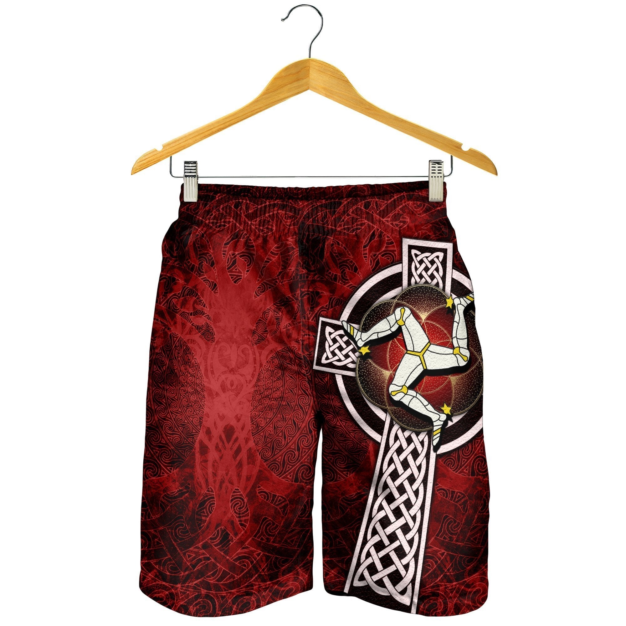 Isle Of Man Celtic Men's Shorts - Celtic Cross and Triskele Skew Style - Vibe Hoodie Shop