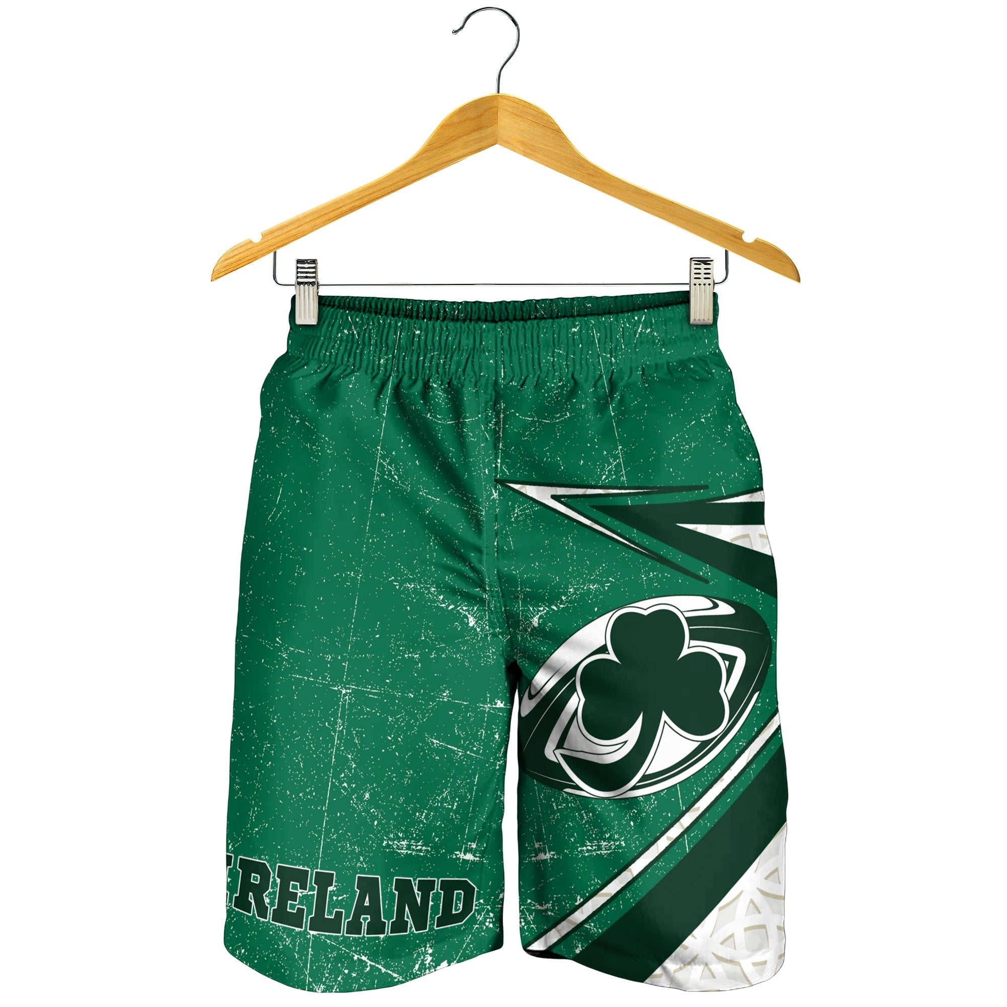 Ireland Rugby Men's Shorts - Celtic Shamrock and Rugby Ball - Vibe Hoodie Shop