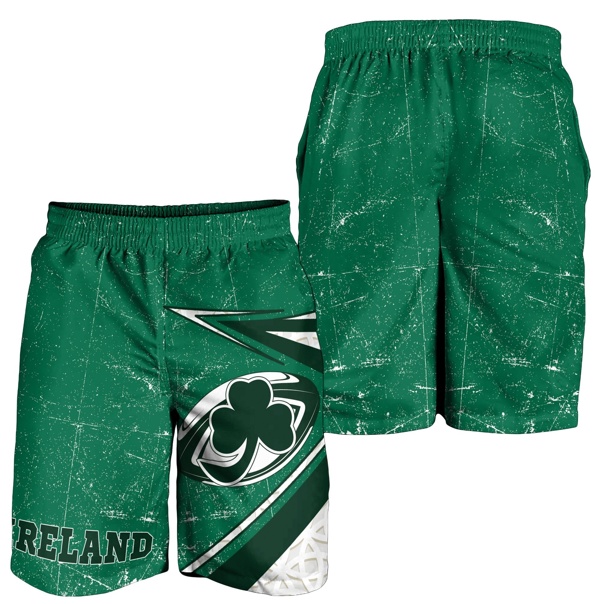 Ireland Rugby Men's Shorts - Celtic Shamrock and Rugby Ball - Vibe Hoodie Shop