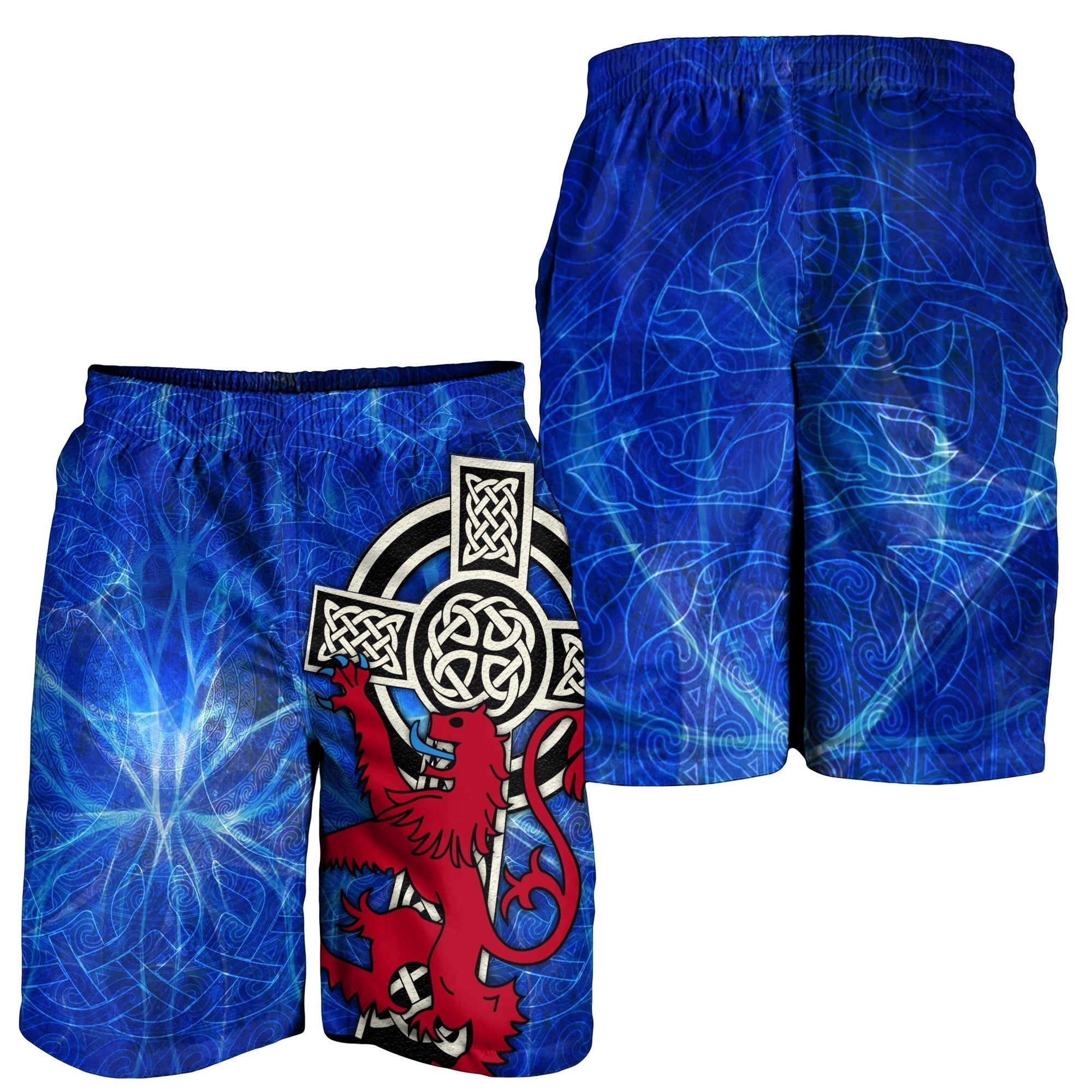 Scotland Celtic Men's Shorts - Celtic Cross and Rampant Skew Style - Vibe Hoodie Shop