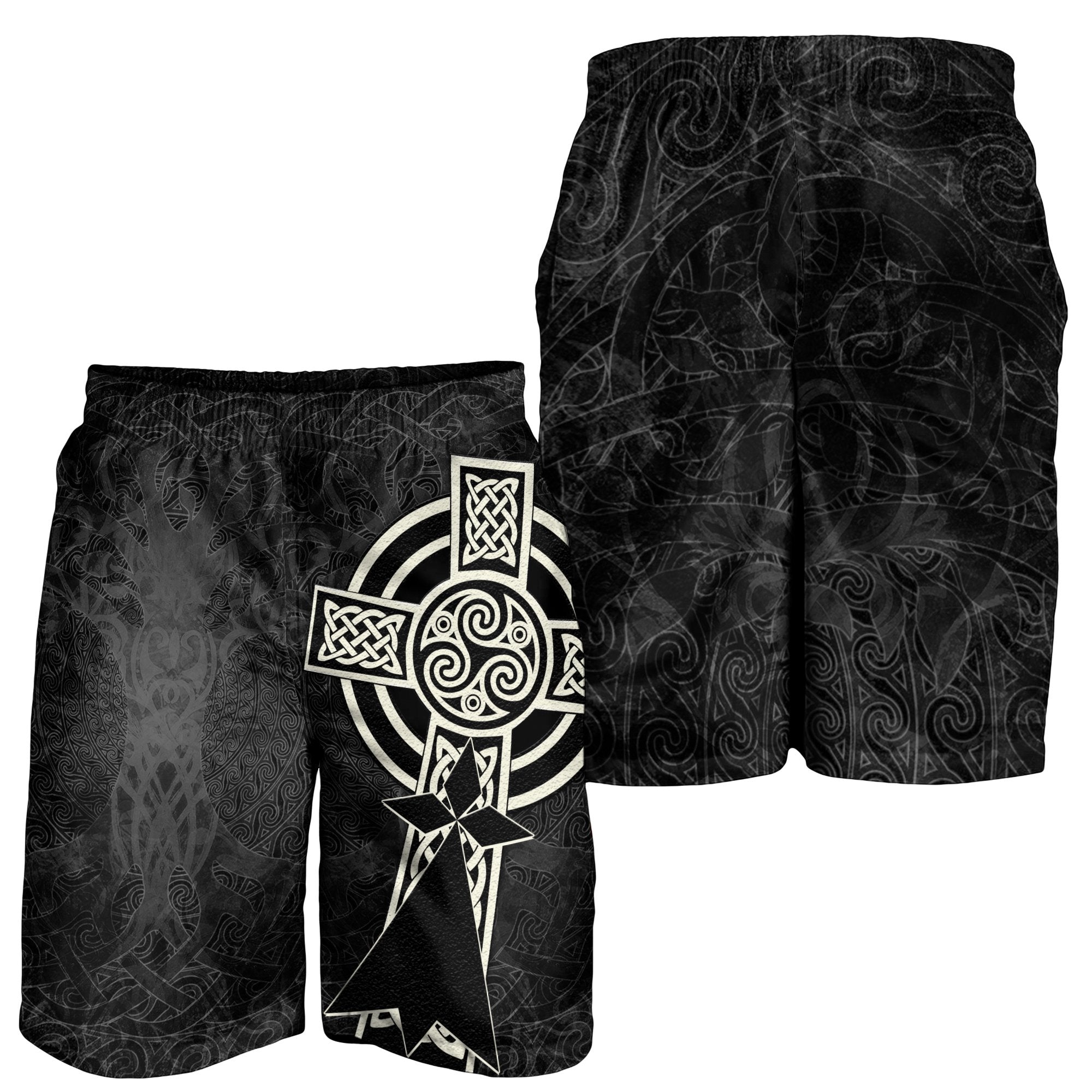 Brittany Celtic Men's Shorts - Celtic Cross and Stoat Ermine Skew Style - Vibe Hoodie Shop