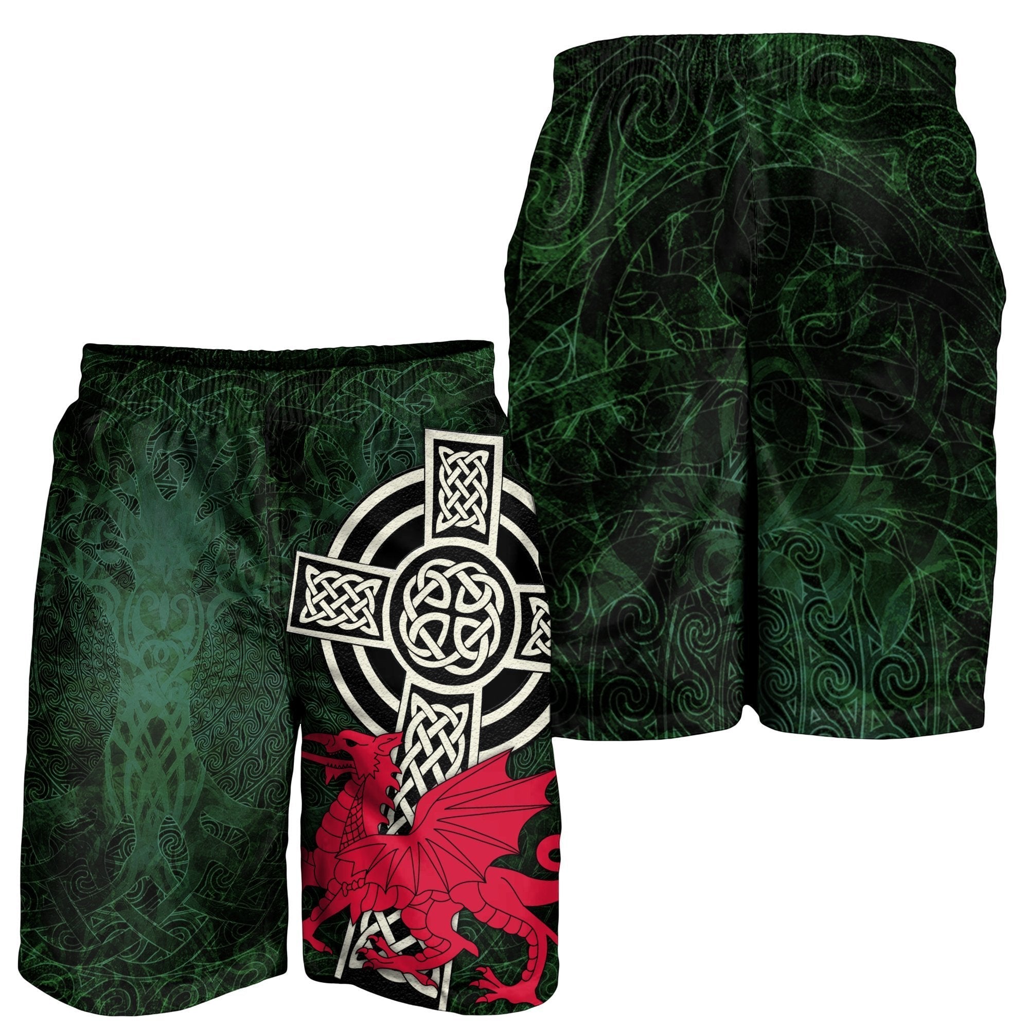 Wales Celtic Men's Shorts - Celtic Cross and Cymru Skew Style - Vibe Hoodie Shop