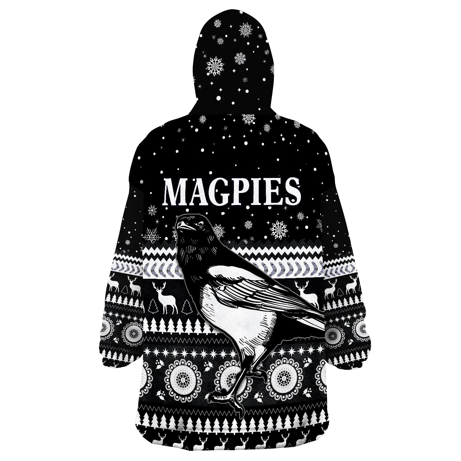 Magpies Christmas Indigenous Collingwood Football Wearable Blanket Hoodie - Vibe Hoodie Shop