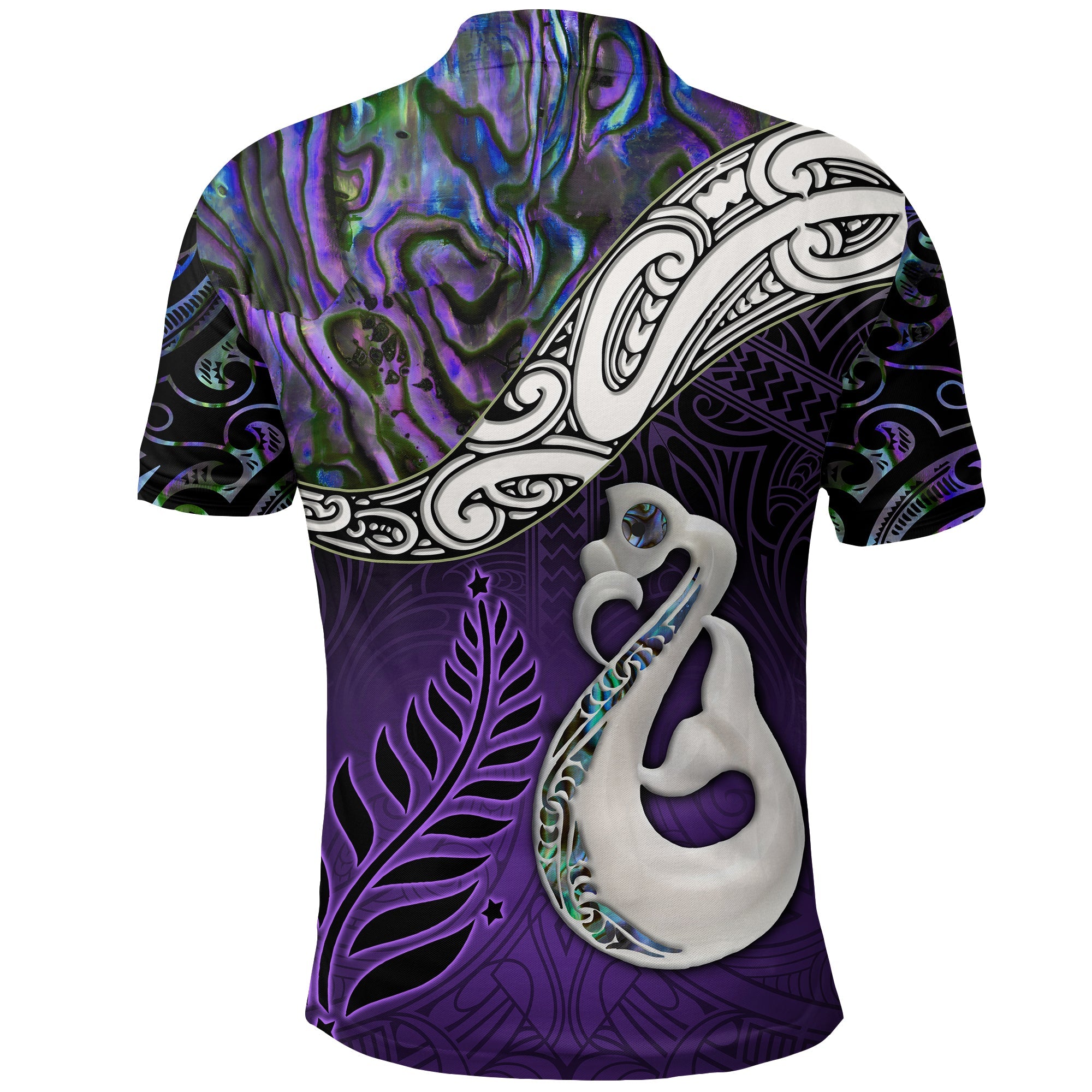 New Zealand Maori Polo Shirt - Manaia Paua Shell Glitter Purple LT4 - Vibe Hoodie Shop