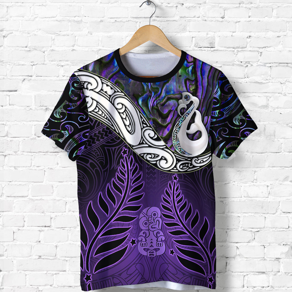 New Zealand Maori T shirt - Manaia Paua Shell Glitter Purple LT4 - Vibe Hoodie Shop