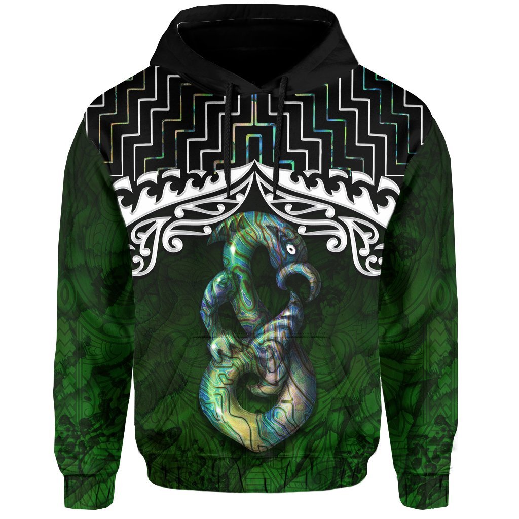 New Zealand Maori Hoodie, Poutama Manaia Paua Shell Pullover Hoodie - Vibe Hoodie Shop