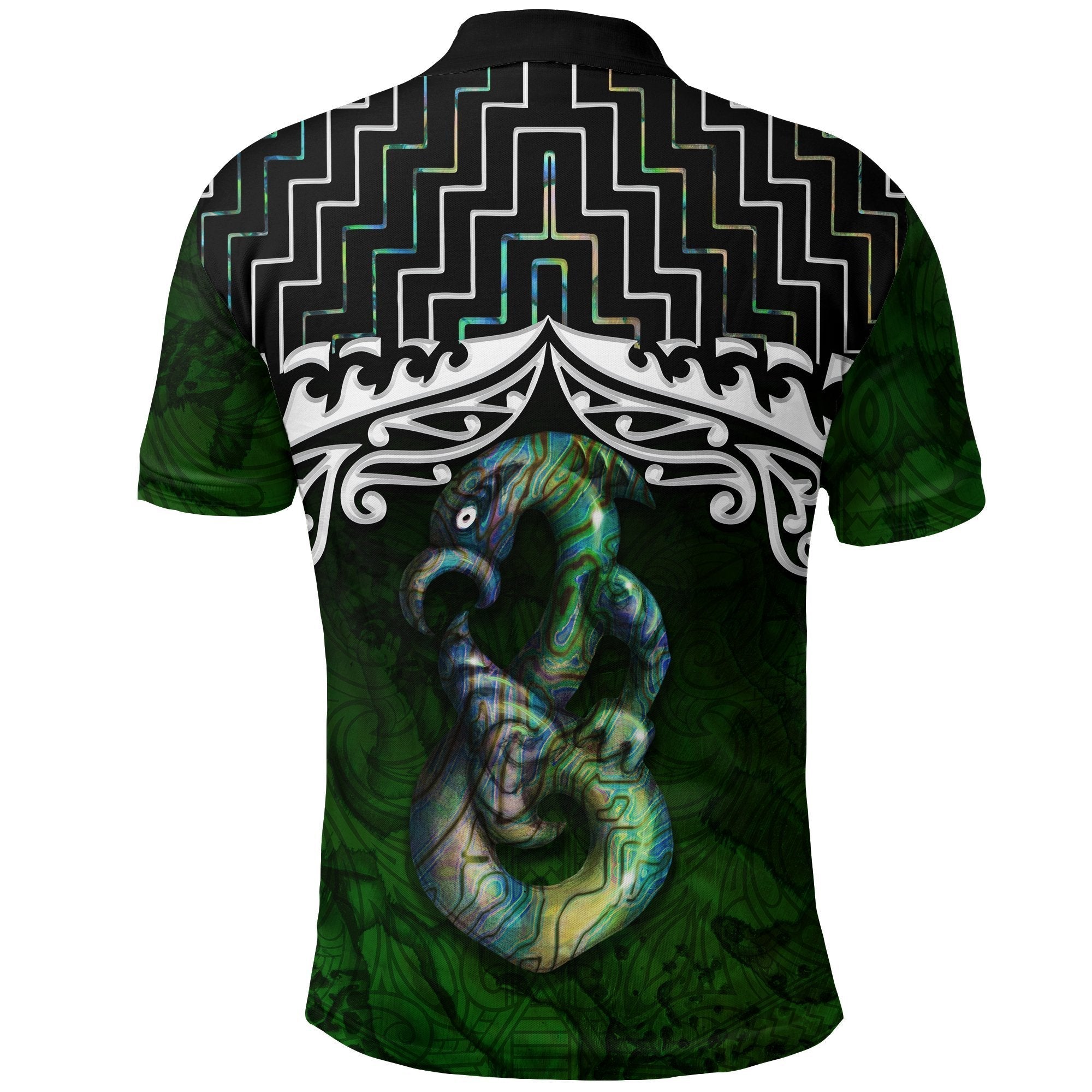 New Zealand Maori Polo Shirt, Poutama Manaia Paua Shell Golf Shirt - Vibe Hoodie Shop