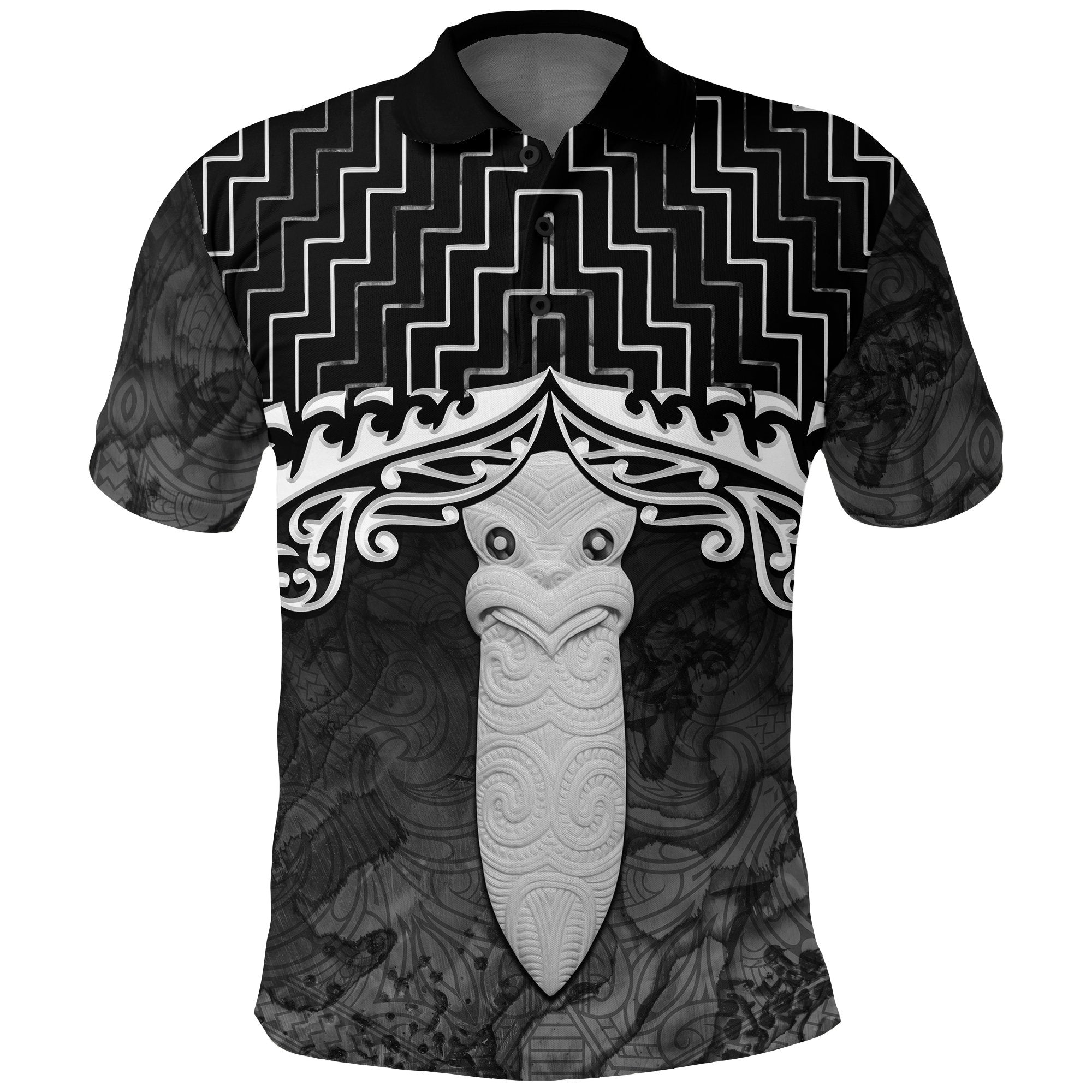 New Zealand Maori Polo Shirt, Poutama Taiaha Mauri Golf Shirt Black - Vibe Hoodie Shop