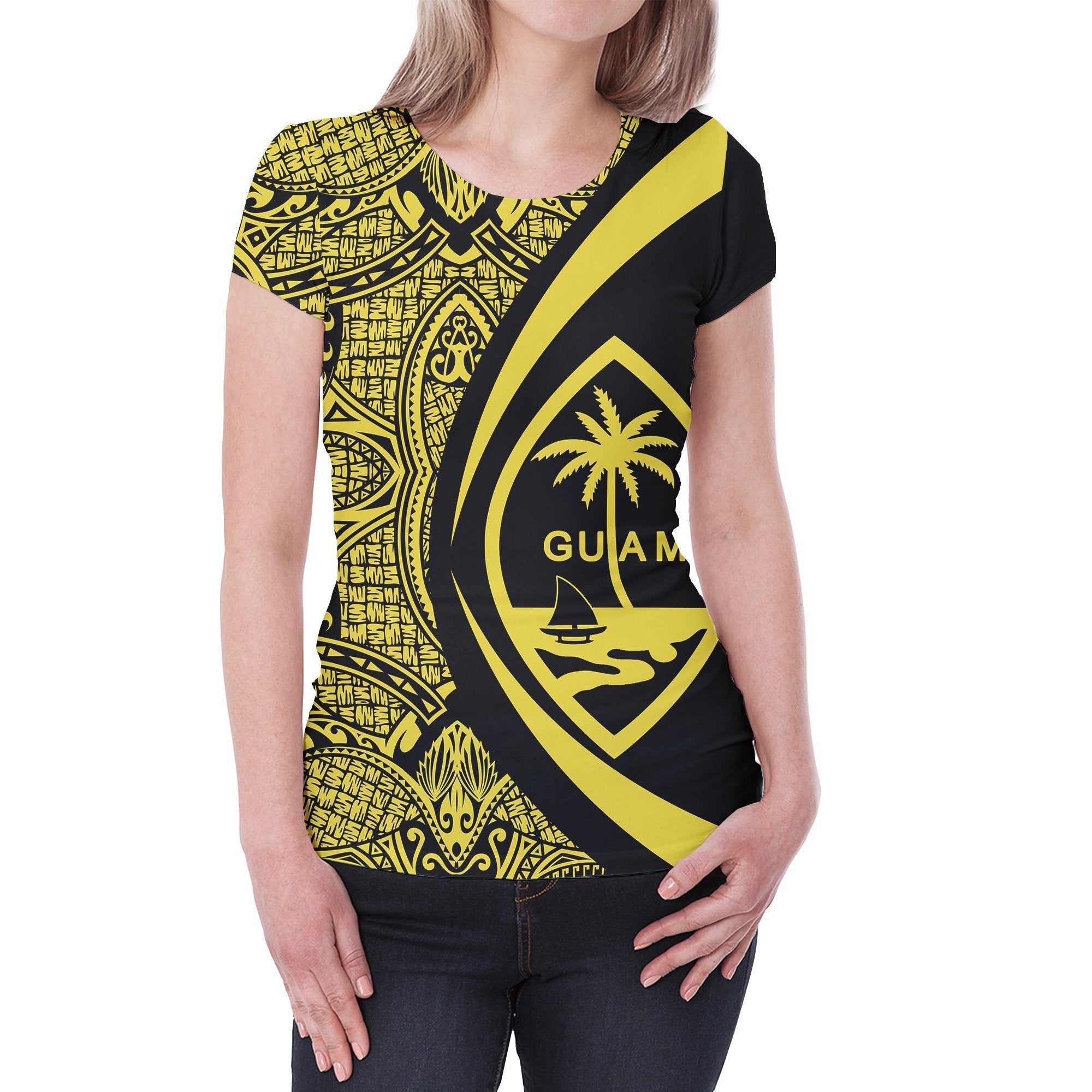 Guam Coat Of Arms T shirt - Circle Style - Yellow - Vibe Hoodie Shop