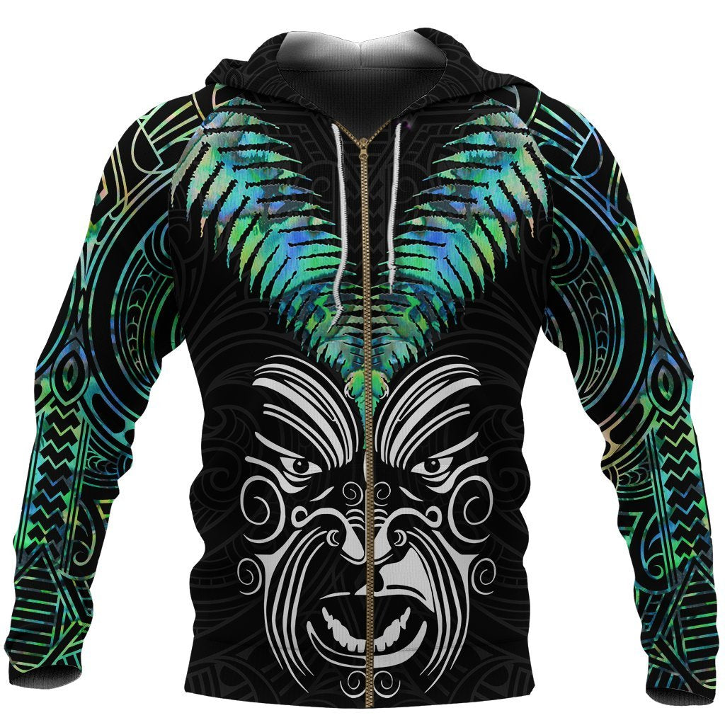 New Zealand Maori Moko Zip Hoodie Paua Shell - Vibe Hoodie Shop