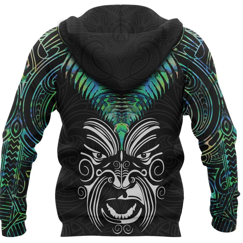 New Zealand Maori Moko Zip Hoodie Paua Shell - Vibe Hoodie Shop