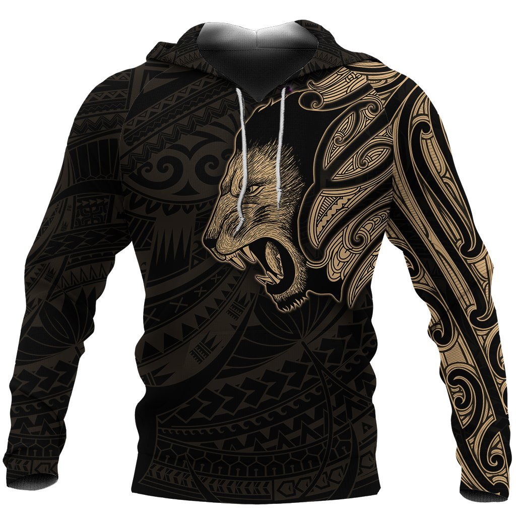 New Zealand Hoodie, Maori Lion Tattoo Pullover Hoodie - Gold - Vibe Hoodie Shop