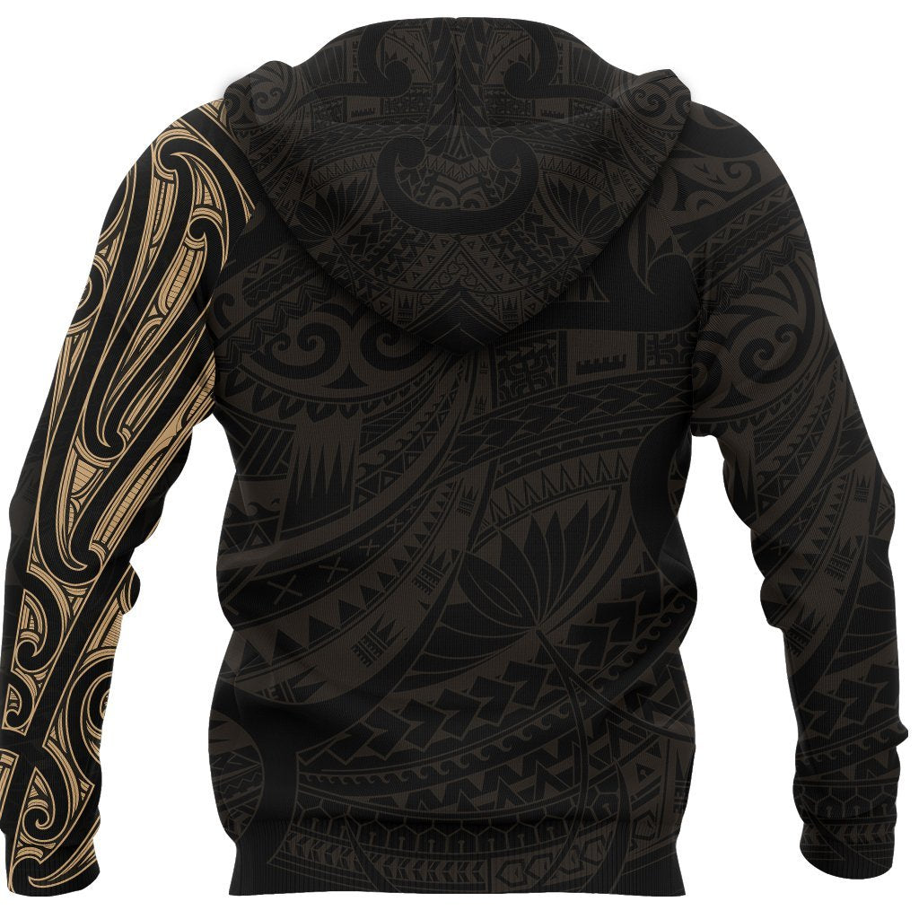 New Zealand Hoodie, Maori Lion Tattoo Pullover Hoodie - Gold - Vibe Hoodie Shop