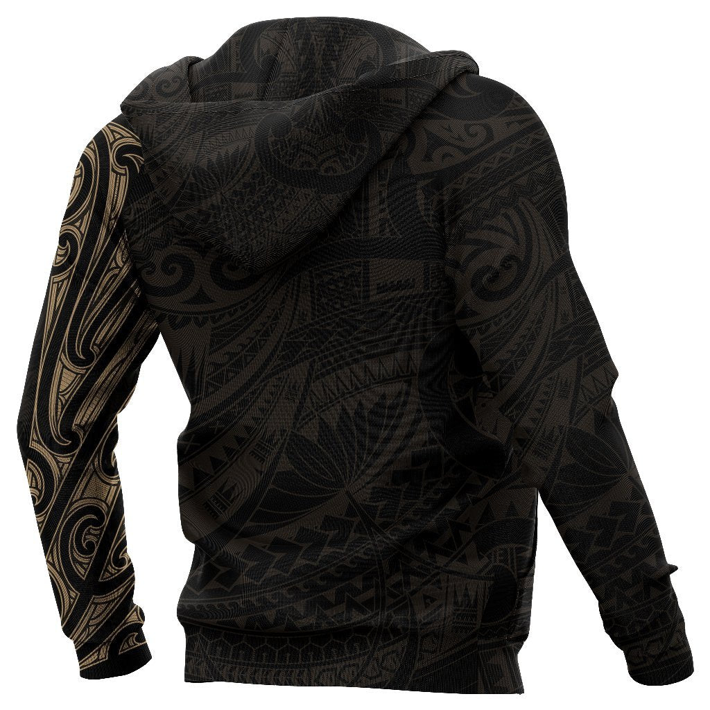 New Zealand Zip Up Hoodie, Maori Lion Tattoo Zipper Hoodie - Gold - Vibe Hoodie Shop