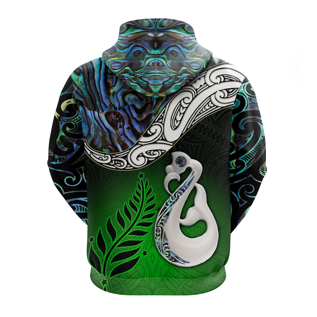 New Zealand Maori Zip Hoodie - Manaia Paua Shell Glitter Green LT4 - Vibe Hoodie Shop