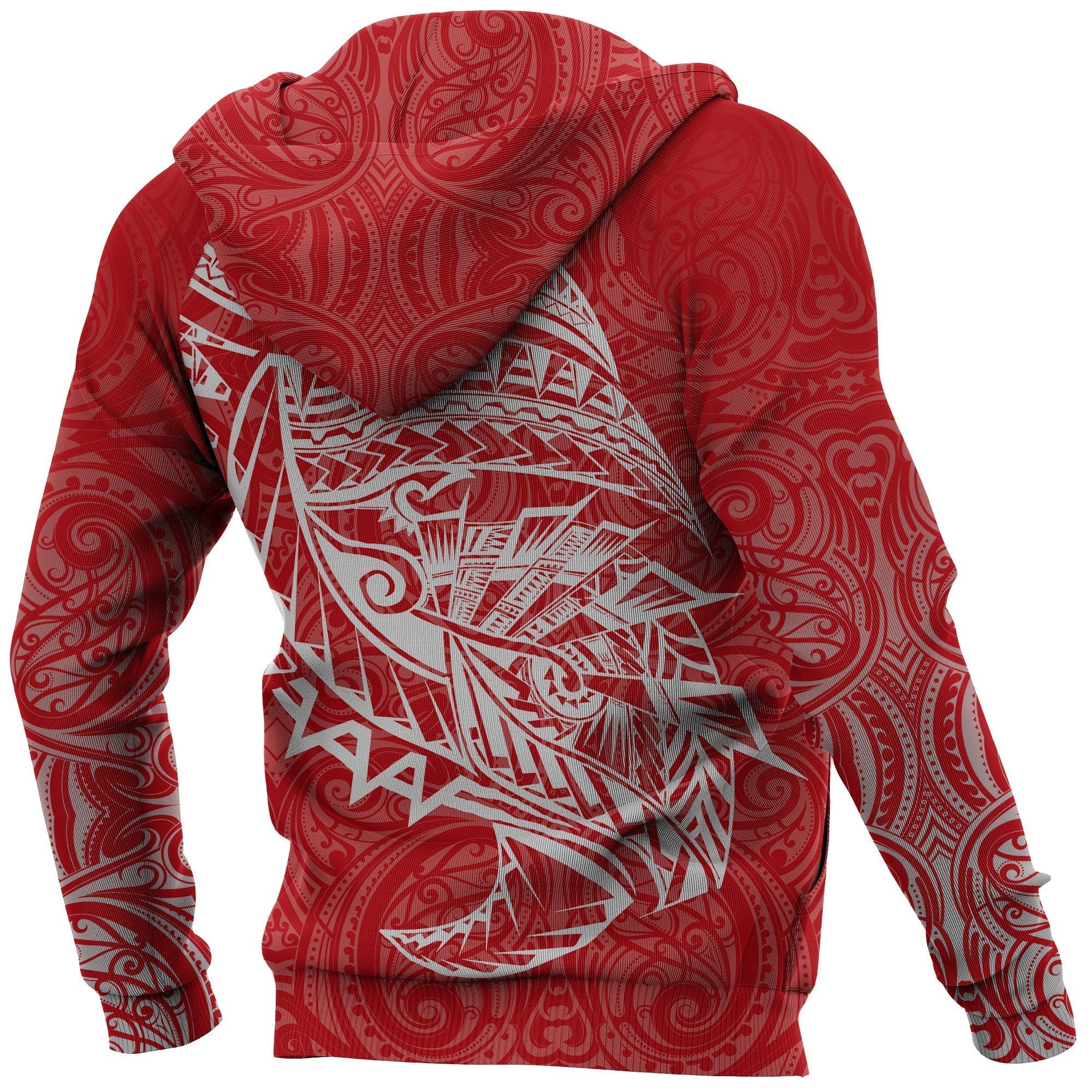 New Zealand Hoodie, Maori Tattoo Pullover Hoodie Polynesian Style - Red - Vibe Hoodie Shop