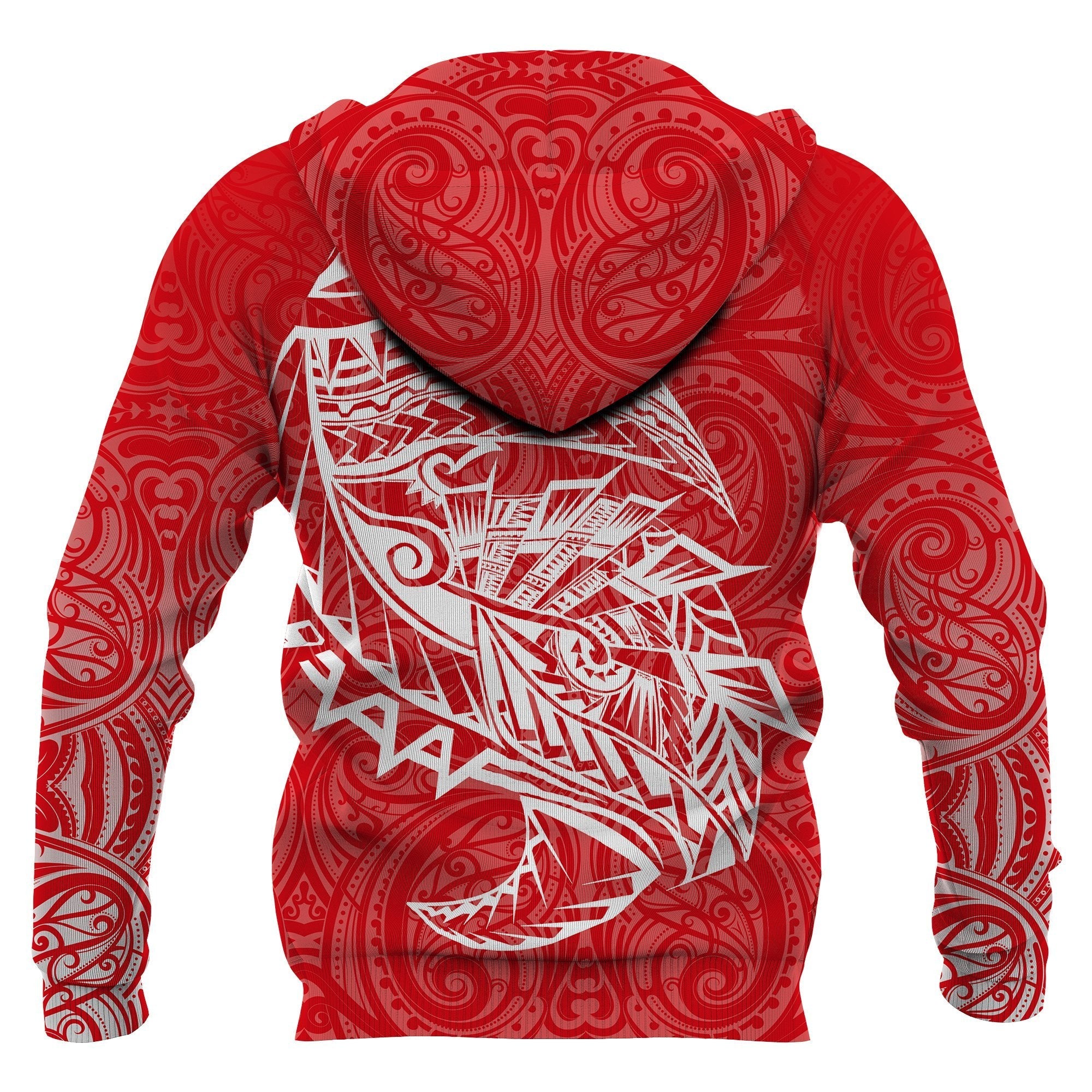 New Zealand Hoodie, Maori Tattoo Pullover Hoodie Polynesian Style - Red - Vibe Hoodie Shop