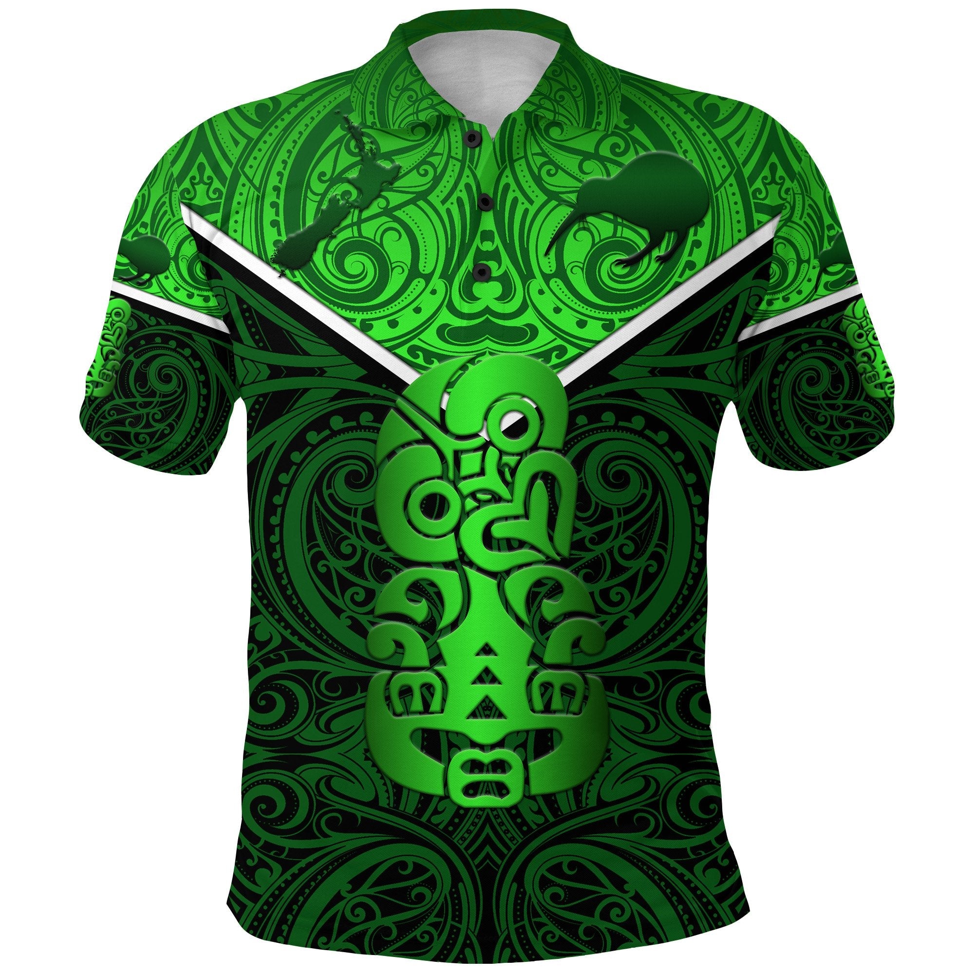 New Zealand Maori Rugby Polo Shirt Pride Version - Green - Vibe Hoodie Shop