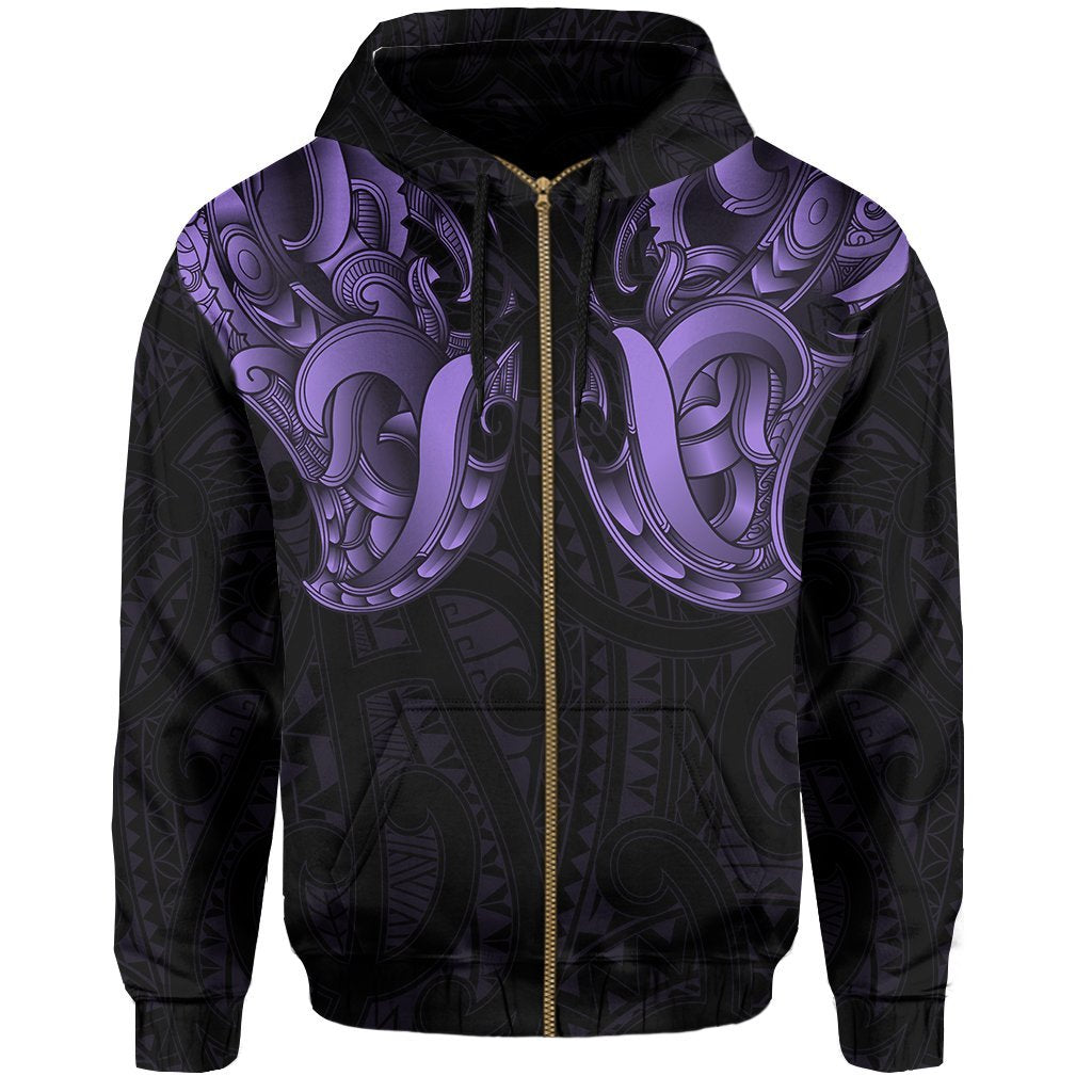 Maori Ta Moko Zip Hoodie New Zealand Pastel Purple - Vibe Hoodie Shop