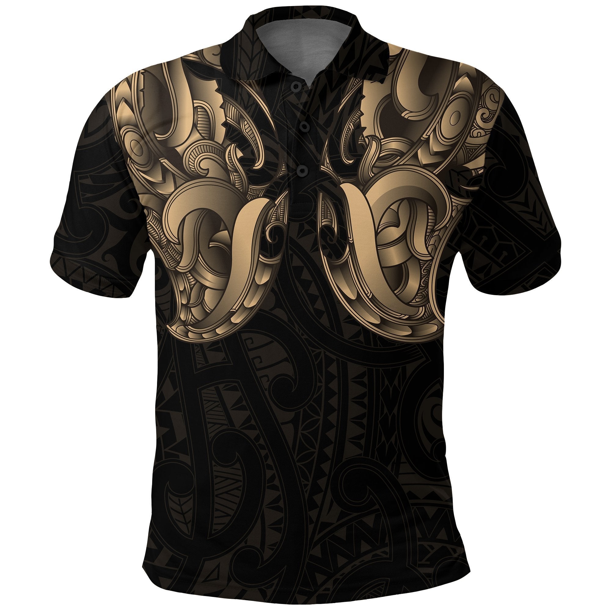 Maori Ta Moko Polo Shirt New Zealand Gold - Vibe Hoodie Shop