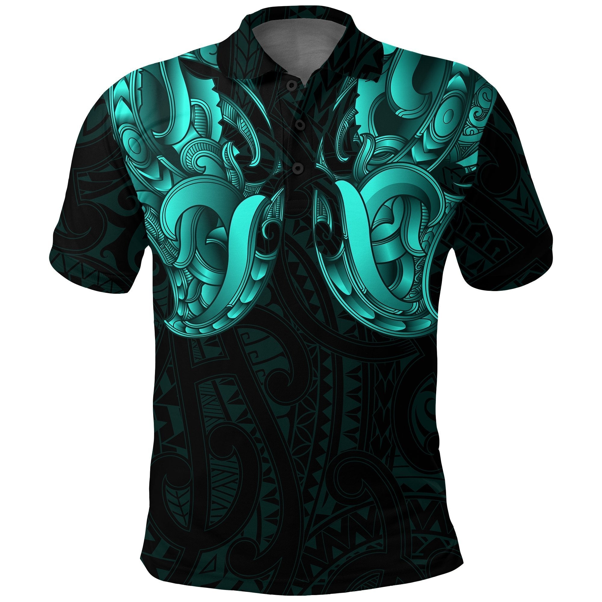 Maori Ta Moko Polo Shirt New Zealand Turquoise - Vibe Hoodie Shop