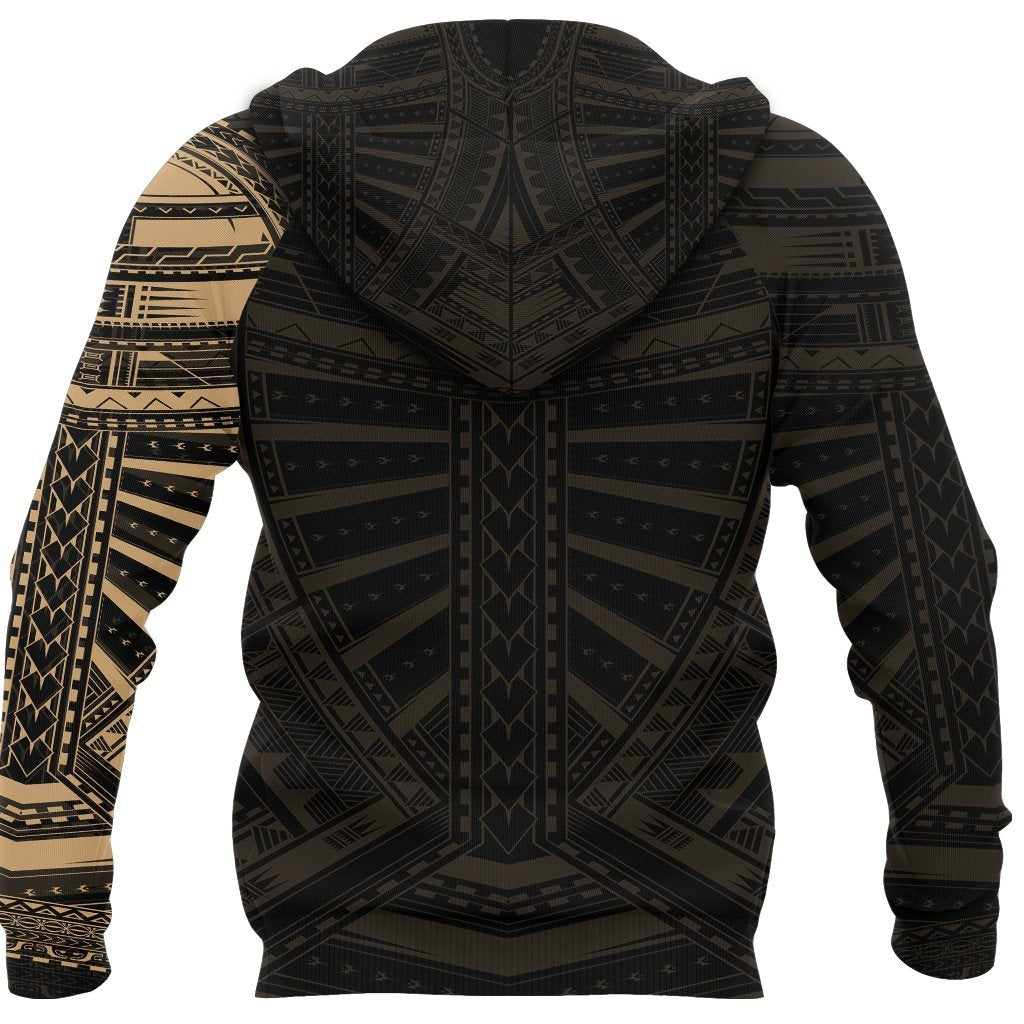 New Zealand Zip Up Hoodie, Maori Samoan Polynesian Tattoo Zipper Hoodie - Gold - Vibe Hoodie Shop