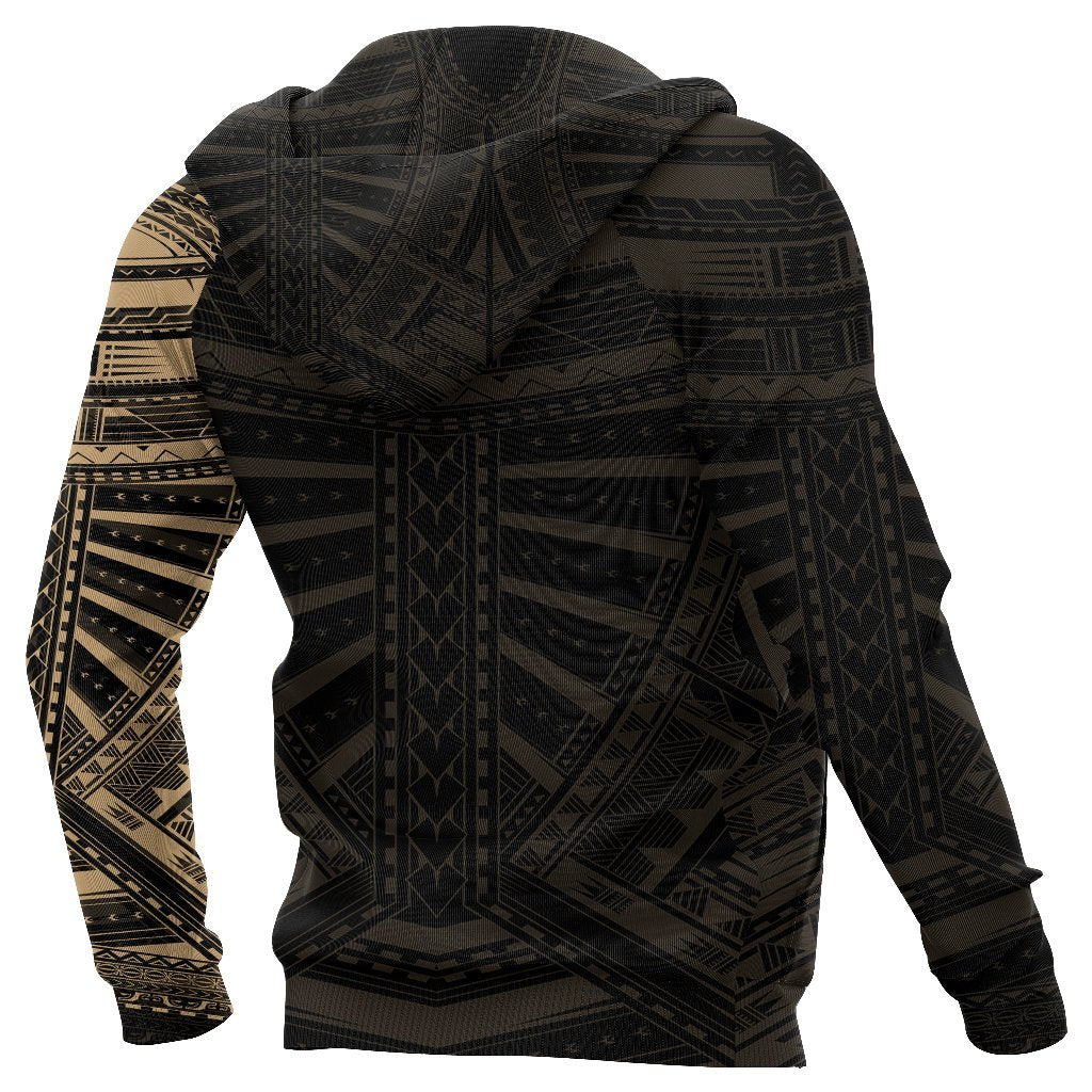 New Zealand Zip Up Hoodie, Maori Samoan Polynesian Tattoo Zipper Hoodie - Gold - Vibe Hoodie Shop