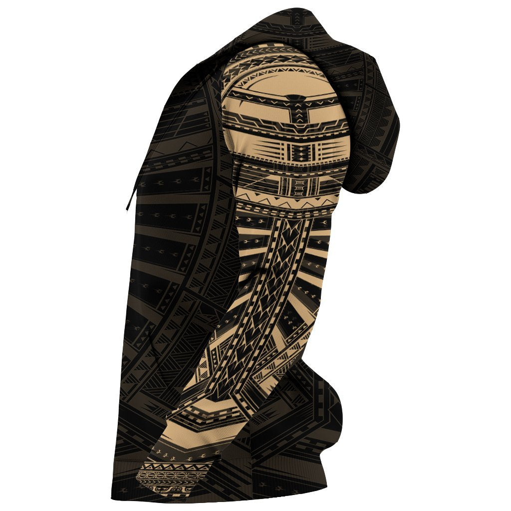 New Zealand Zip Up Hoodie, Maori Samoan Polynesian Tattoo Zipper Hoodie - Gold - Vibe Hoodie Shop