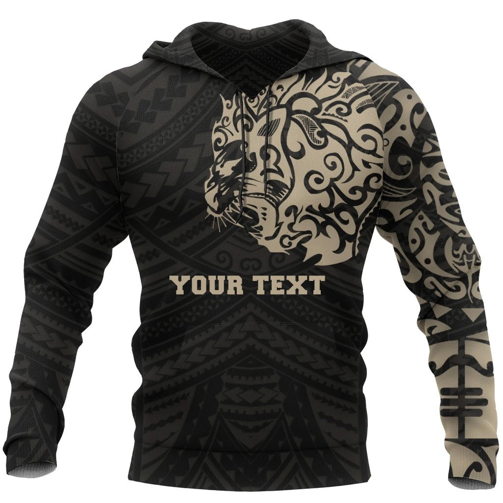 New Zealand Maori Hoodie, Maori Lion Tattoo Pullover Hoodie Tan - Customized - Vibe Hoodie Shop