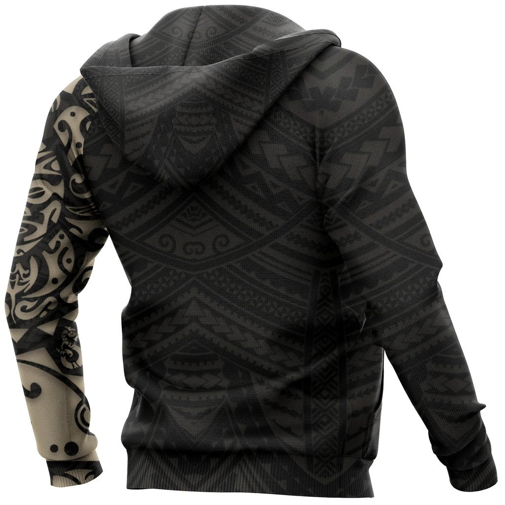 Maori Tattoo Hoodie, New Zealand Lion Tattoo Zipper Hoodie Tan - Vibe Hoodie Shop
