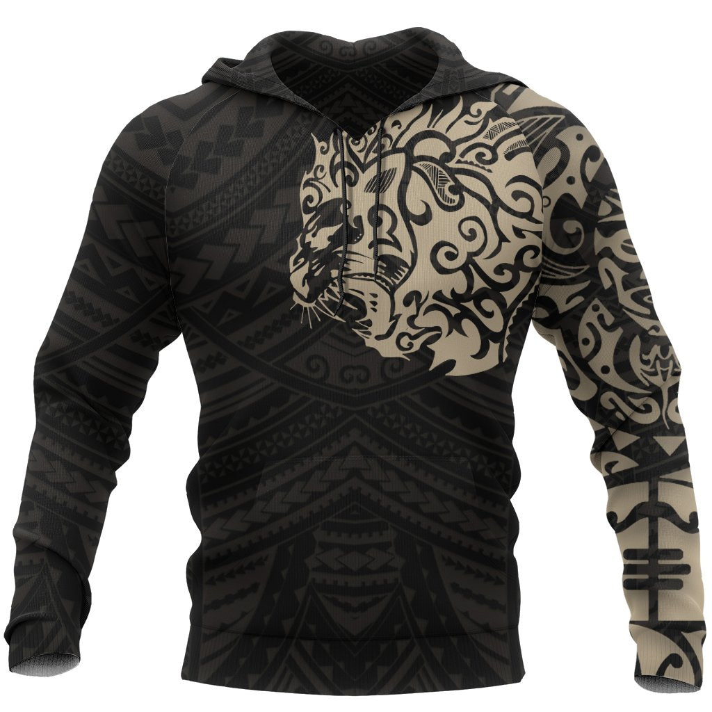 Maori Lion Hoodie, New Zealand Tattoo Pullover Hoodie Tan - Vibe Hoodie Shop