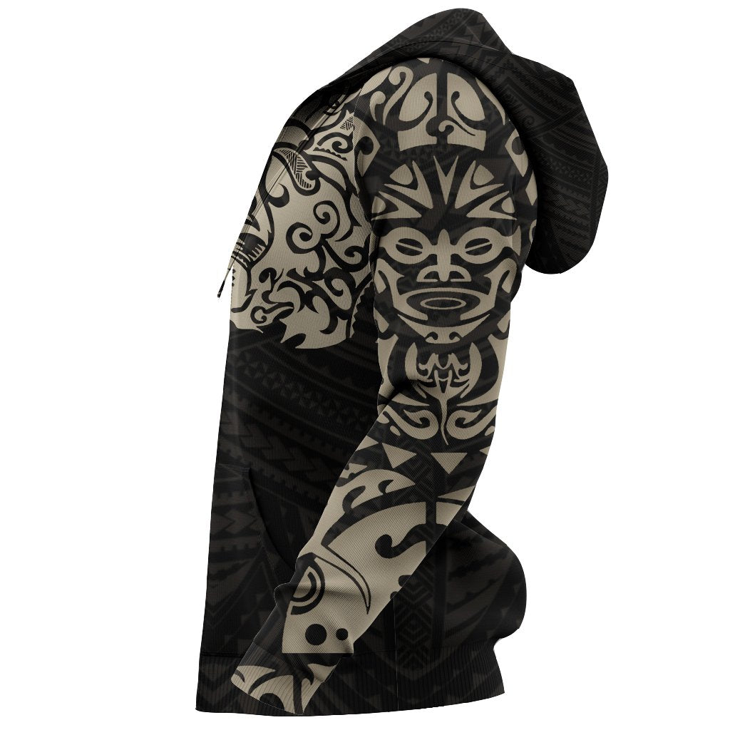 Maori Lion Hoodie, New Zealand Tattoo Pullover Hoodie Tan - Vibe Hoodie Shop