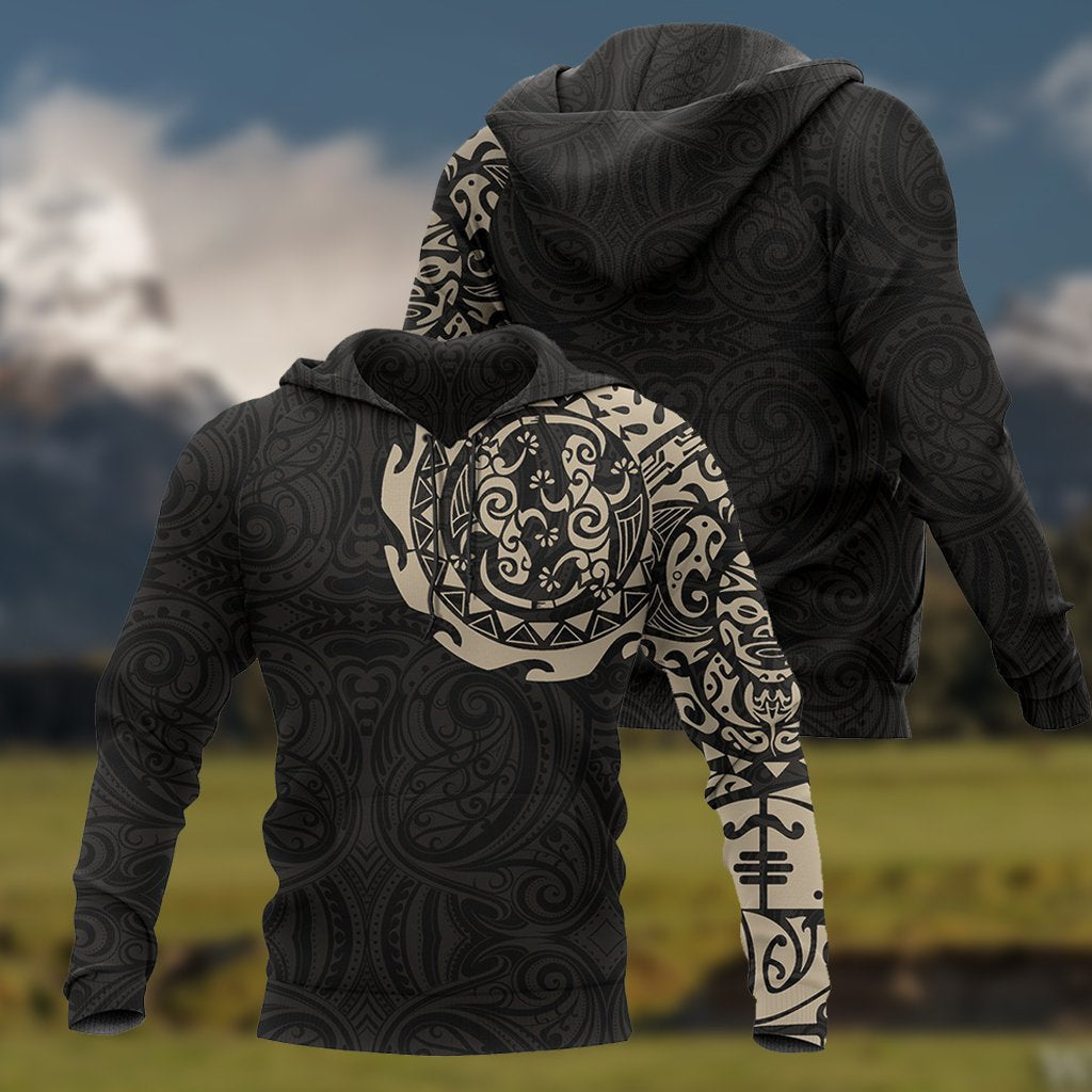 Maori Tangaroa Tattoo New Zealand Custom Hoodie - Tan - Vibe Hoodie Shop