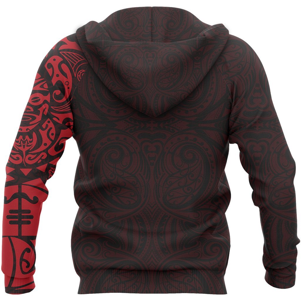 Maori Tattoo Hoodie, New Zealand Lizard Pullover Red Hoodie - Vibe Hoodie Shop