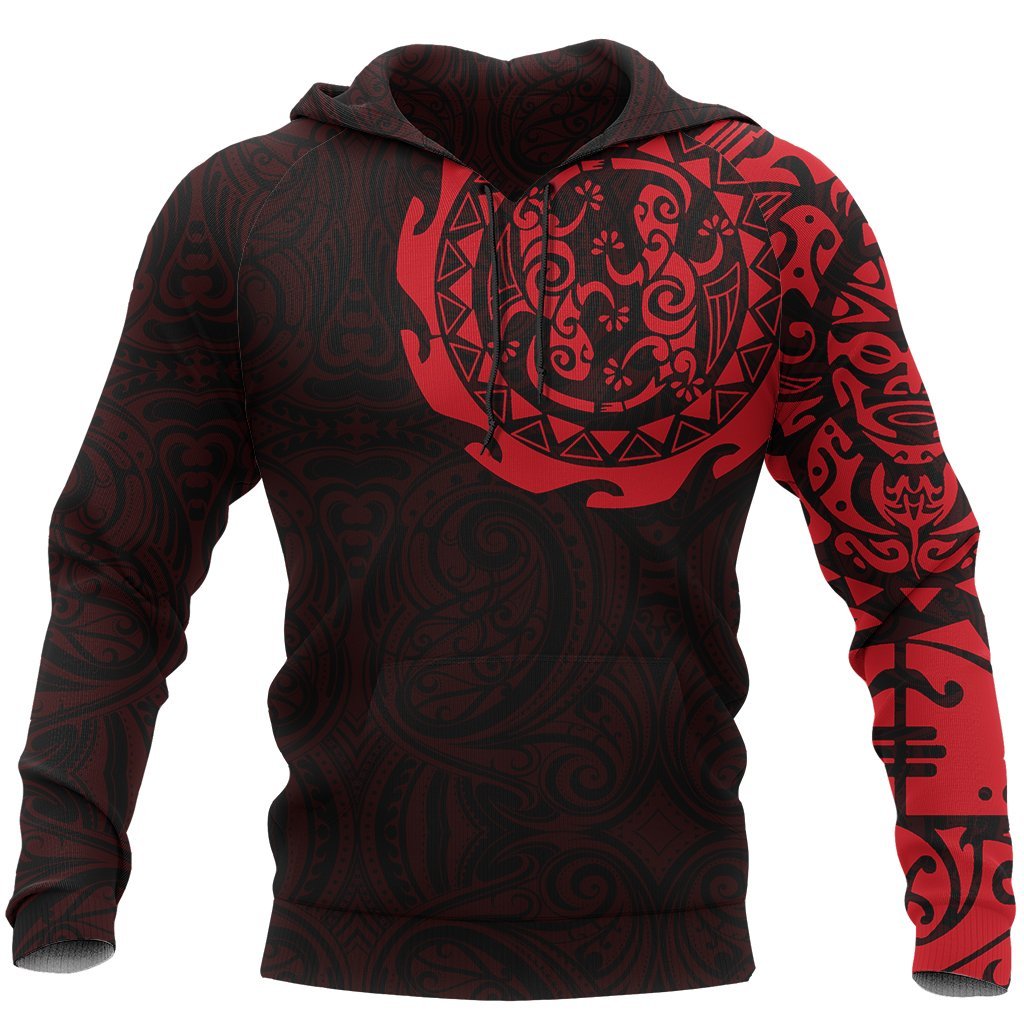 Maori Tattoo Hoodie, New Zealand Lizard Pullover Red Hoodie - Vibe Hoodie Shop