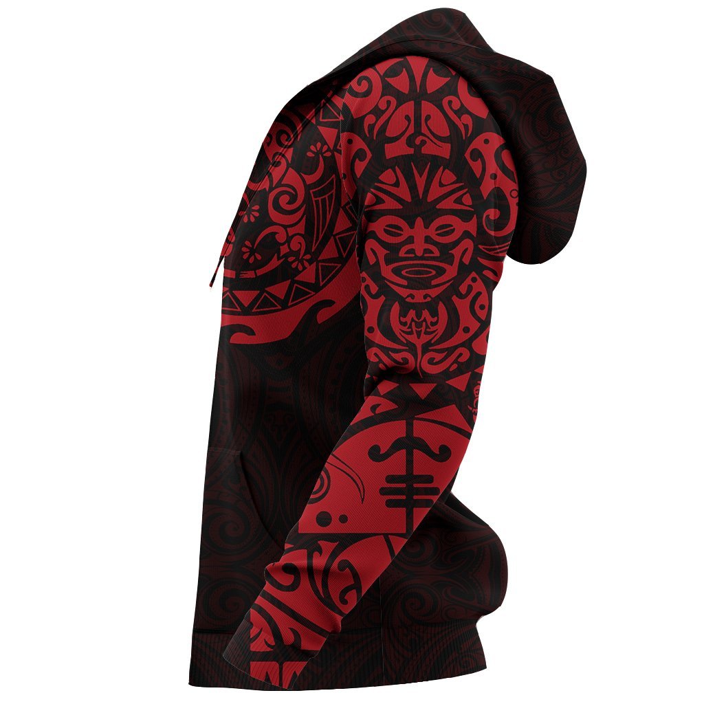 Maori Tattoo Hoodie, New Zealand Lizard Pullover Red Hoodie - Vibe Hoodie Shop