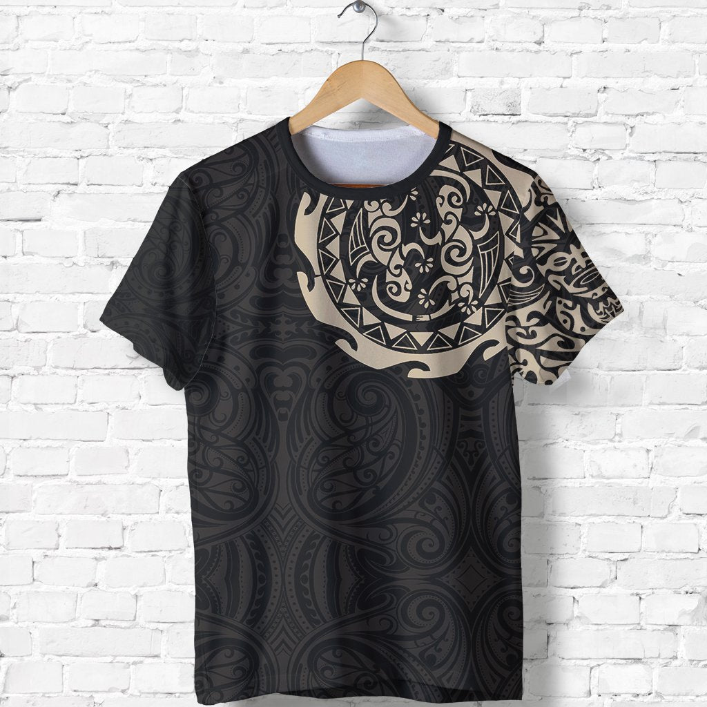 New Zealand Shirt, Maori Tangaroa Lizard Tattoo T shirt Tan - Vibe Hoodie Shop