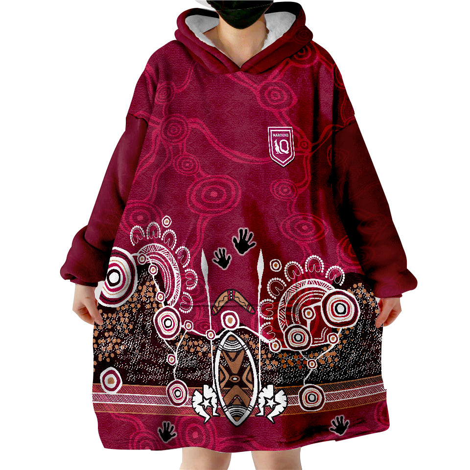 Maroons Rugby Queensland 2022 Aboriginal Wearable Blanket Hoodie - Vibe Hoodie Shop