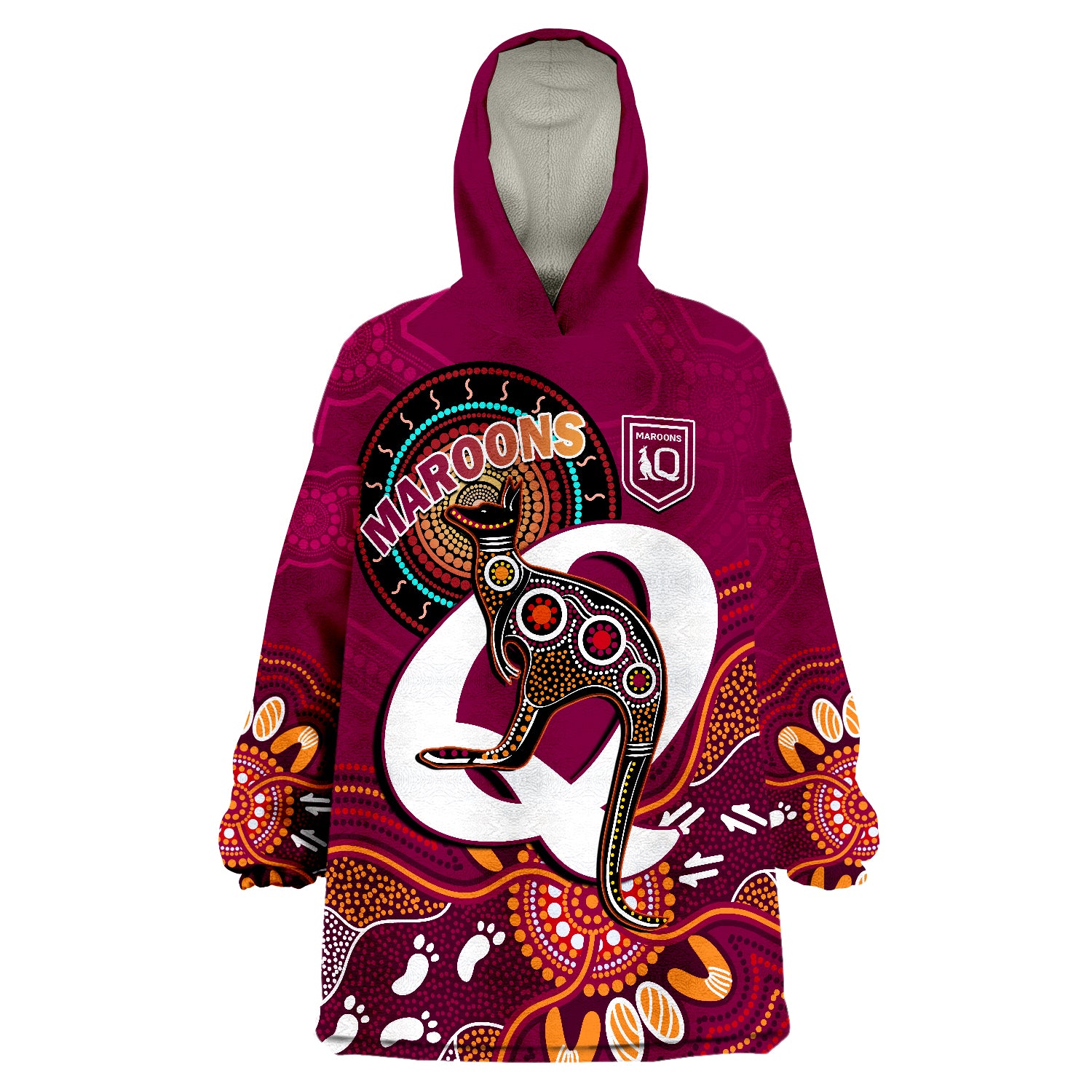 Maroons Rugby Queensland Kangaroo Aboriginal Dot Paintings Wearable Blanket Hoodie - Vibe Hoodie Shop