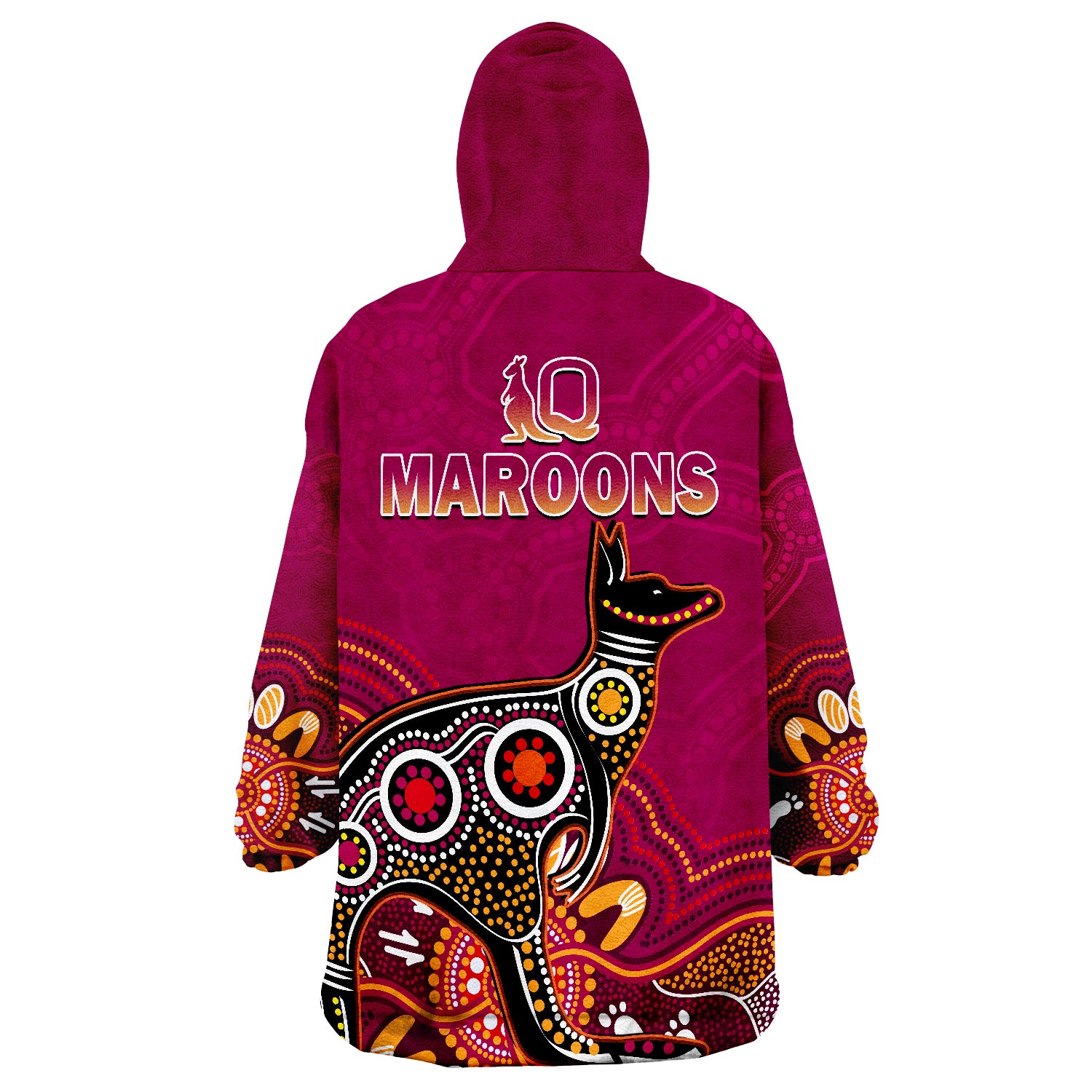 Maroons Rugby Queensland Kangaroo Aboriginal Dot Paintings Wearable Blanket Hoodie - Vibe Hoodie Shop