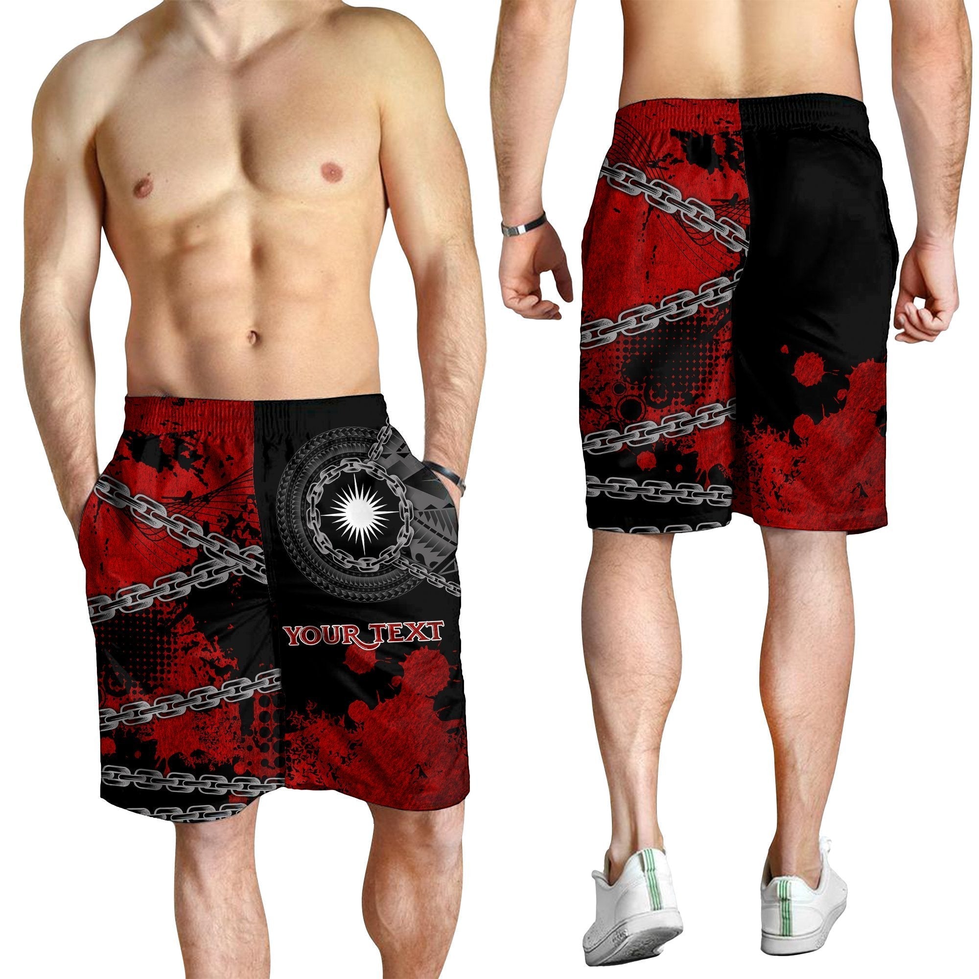 Marshall Islands Polynesian Personalised Men's Shorts - Polynesian Chain Style - Vibe Hoodie Shop