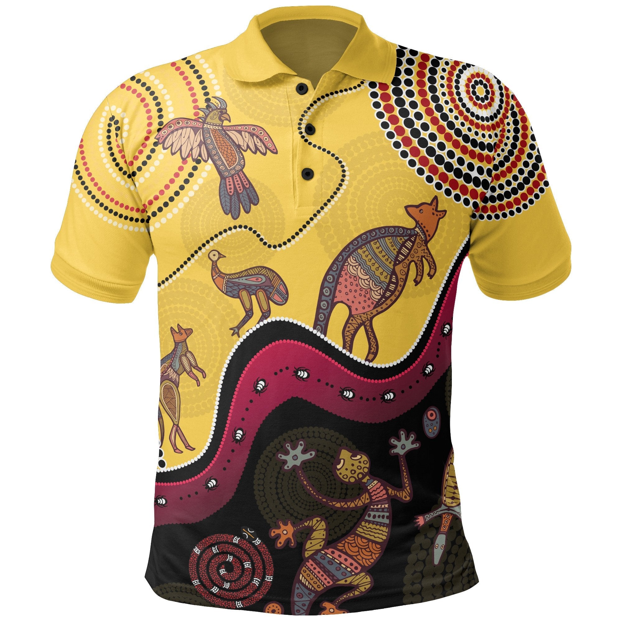 Aboriginal Polo Shirt - Indigenous Animals Life Art - Vibe Hoodie Shop