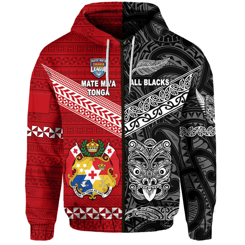 Mate Ma'a Tonga Ngatu And New Zealand Maori All Black Aboriginal Zip Up And Pullover Hoodie Rugby Together LT8 - Vibe Hoodie Shop