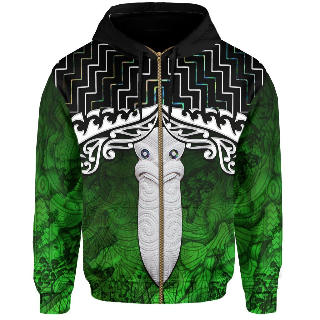 New Zealand Maori Zip Up Hoodie, Poutama Taiaha Mauri Zipper Hoodie - Vibe Hoodie Shop