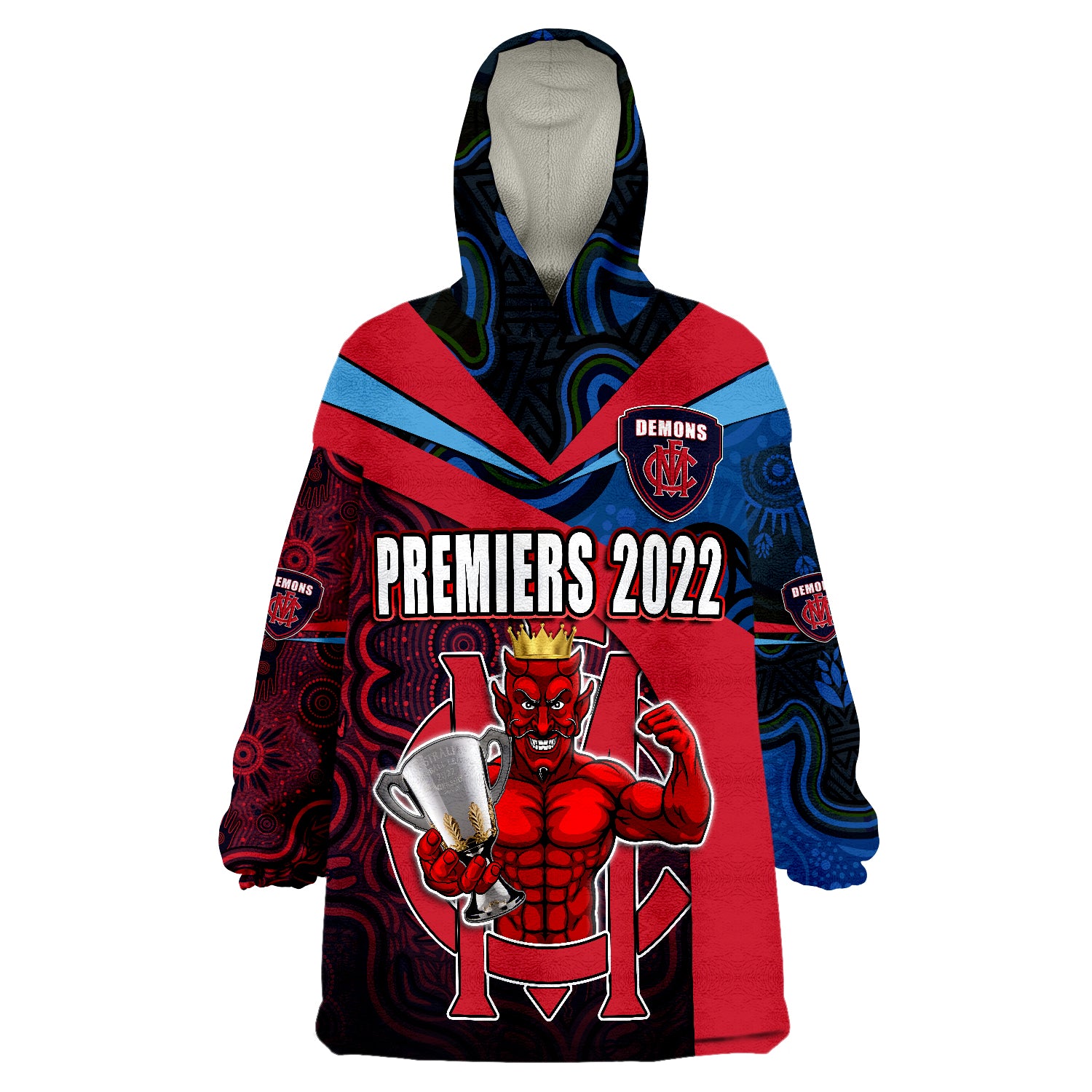 Melbourne Football 2022 Premiers Demons Indigenous Style Wearable Blanket Hoodie - Vibe Hoodie Shop