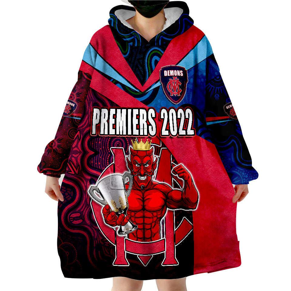 Melbourne Football 2022 Premiers Demons Indigenous Style Wearable Blanket Hoodie - Vibe Hoodie Shop