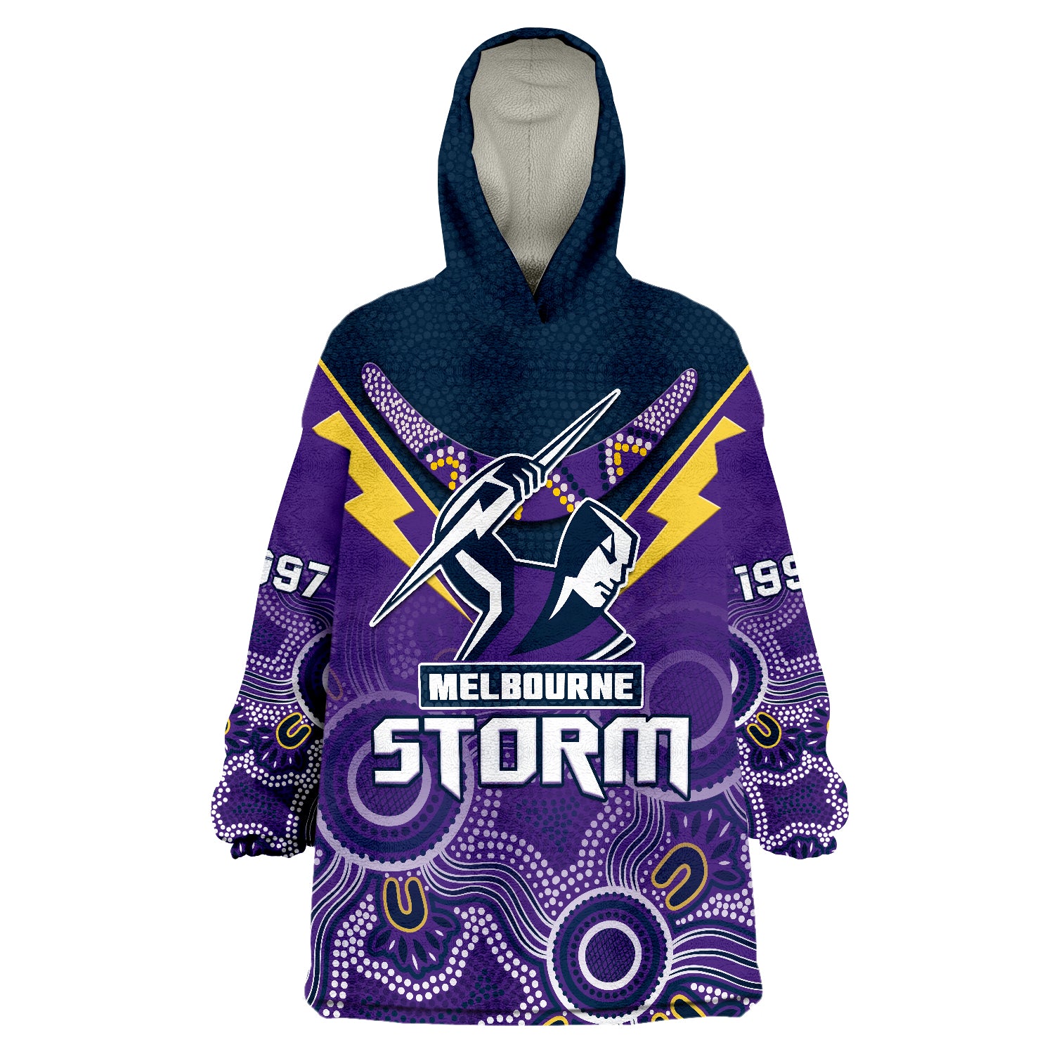 Melbourne Storm Rugby Indigenous Boomerang Gradient Style Wearable Blanket Hoodie - Vibe Hoodie Shop