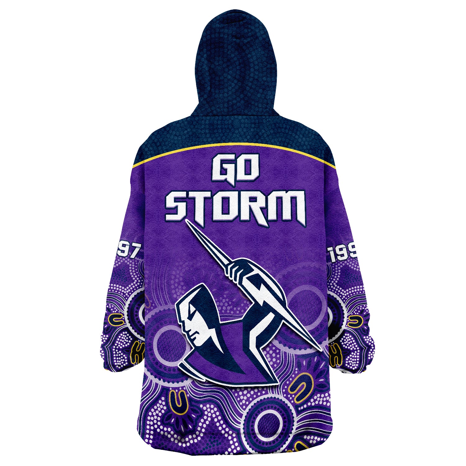 Melbourne Storm Rugby Indigenous Boomerang Gradient Style Wearable Blanket Hoodie - Vibe Hoodie Shop